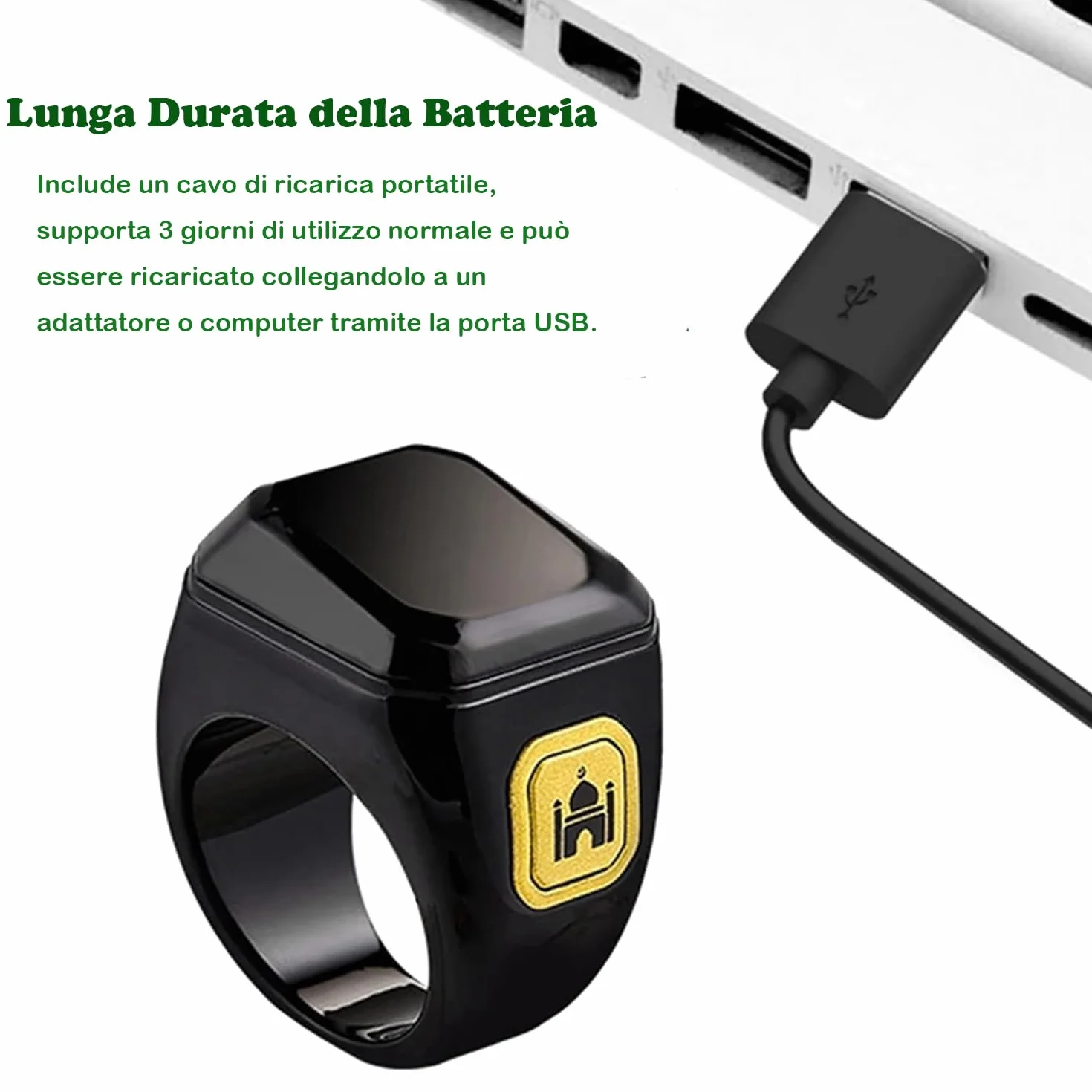 Tasbih Smart Tally Anelli 22 mm Ricaricabile Contatore Preghiera Display OLED Nero