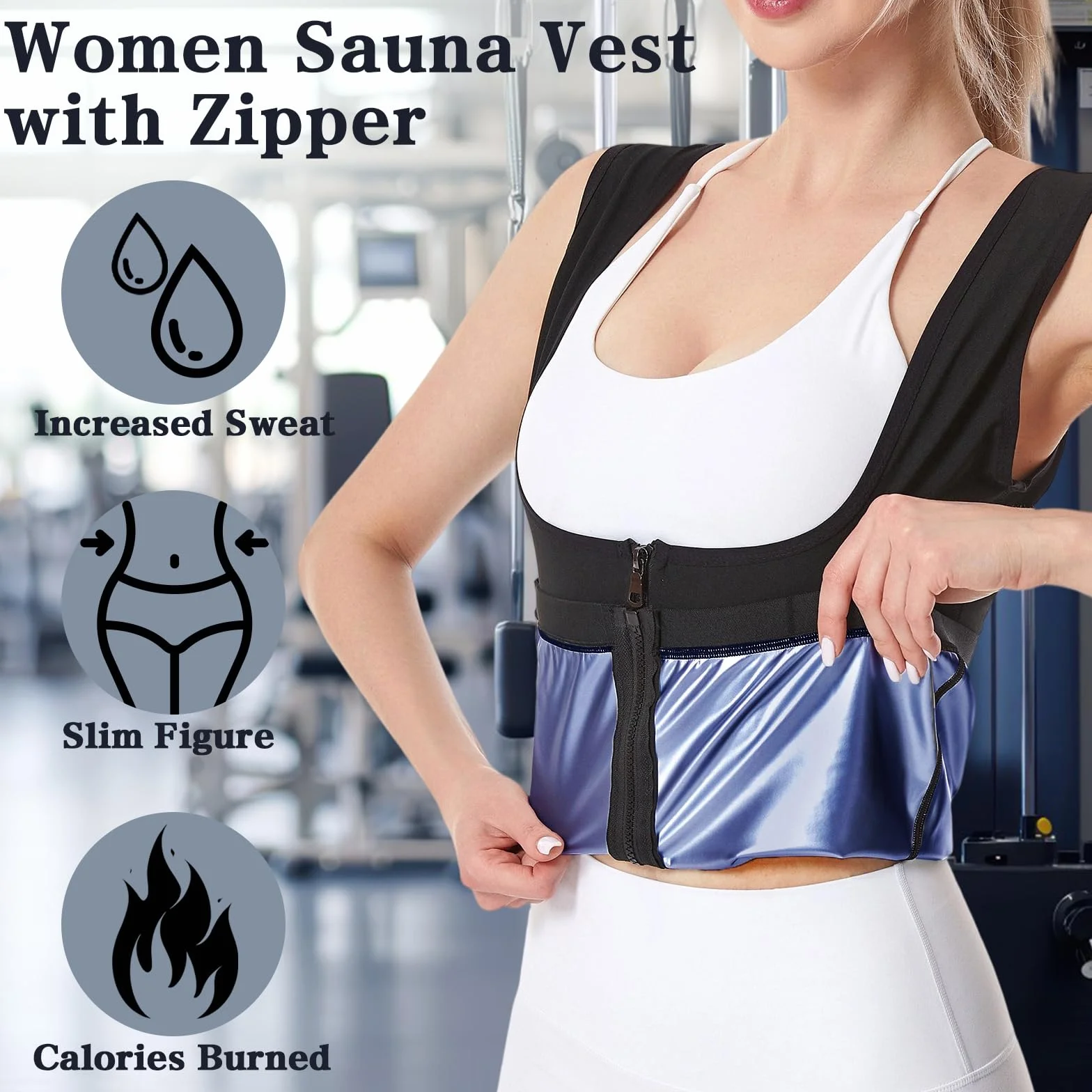 Gilet da sauna da donna antisudore con cerniera per perdita di peso