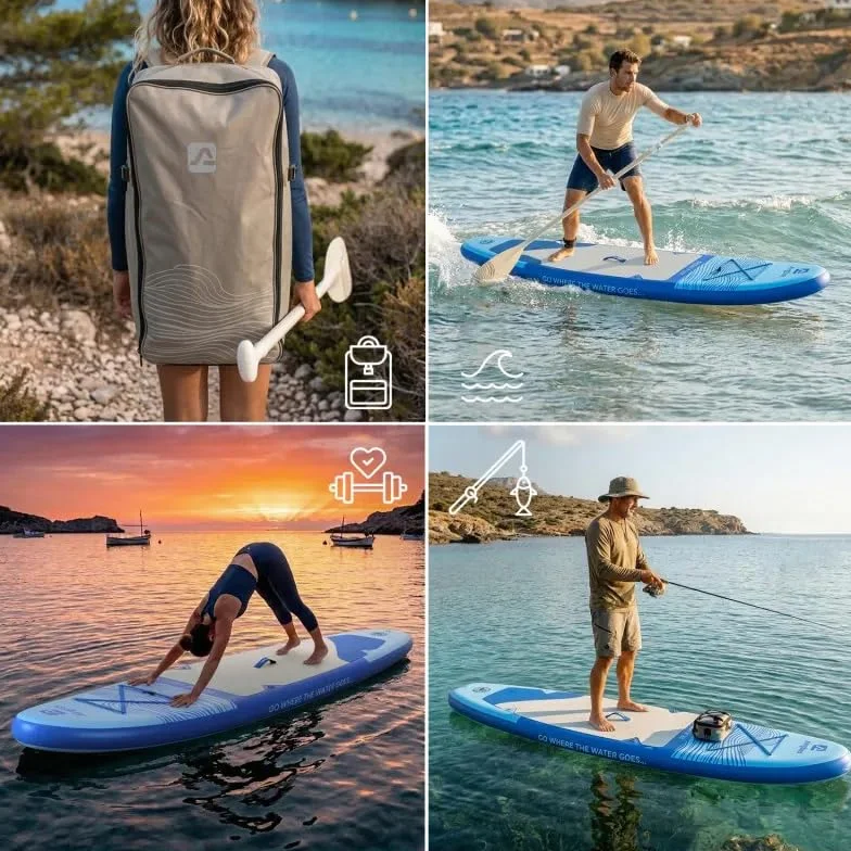 Paddle Gonfiabile AIRGLISS Moon 11.0 FINO A 2 Persone (Max. 170kg) | Adulto E Bambino | Stabile E Di Qualite | Completo di Tutti Gli Accessori: PAGAIA, GONFIORE, Borsa, ALLERON, Leash