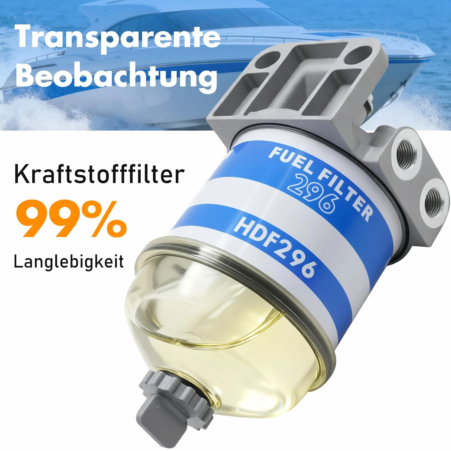 Filtro carburante diesel CAV296, separatore acqua, ricambio Massey Ferguson 133-185, barche, trattori