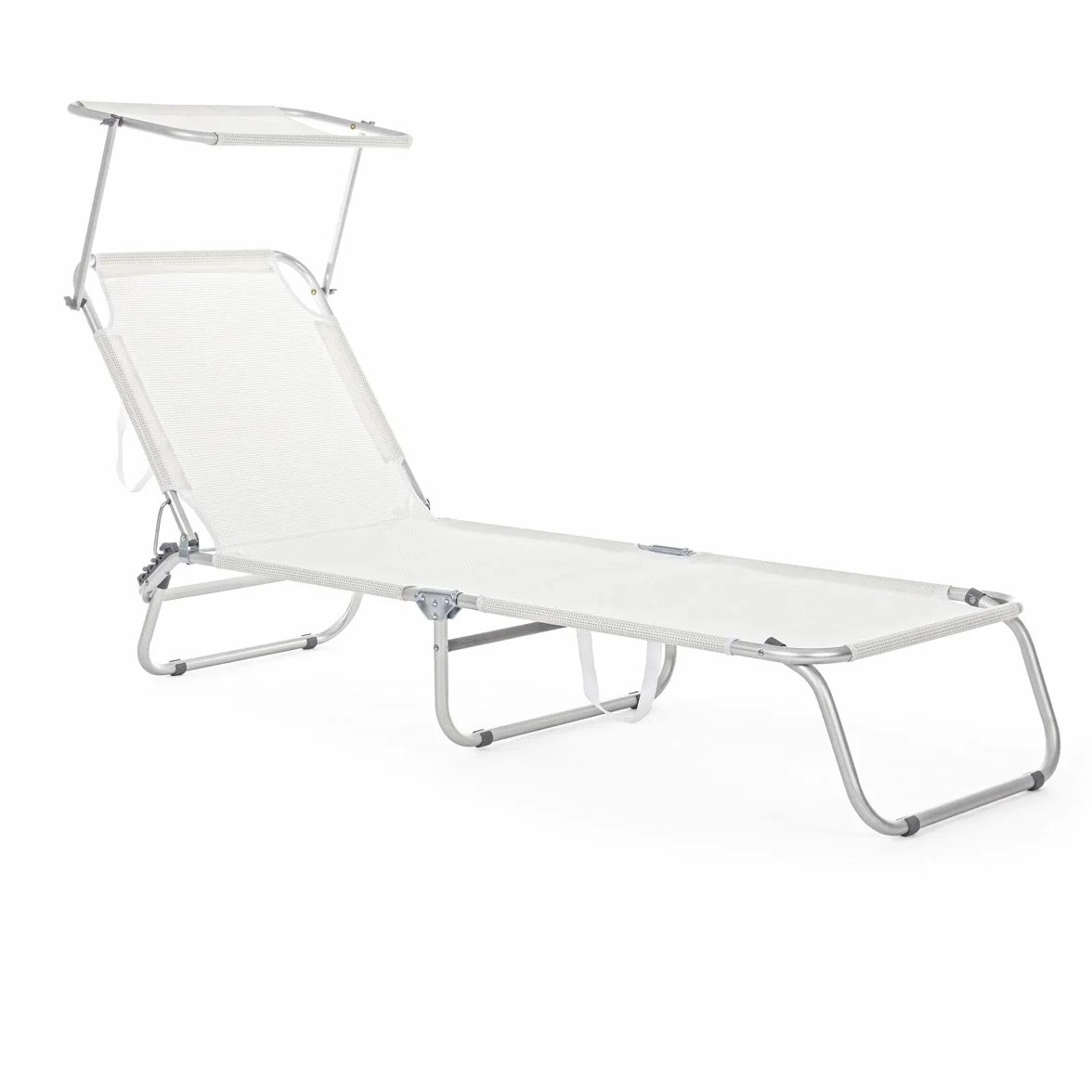 Yellowshop - Set 2 Lettini Prendisole con Tettuccio Parasole CROSS, Pieghevoli, Schienale Reclinabile, Alluminio Leggero, Giardino, Spiaggia, Piscina, Colori Blu Mix e Bianco (Bianco)