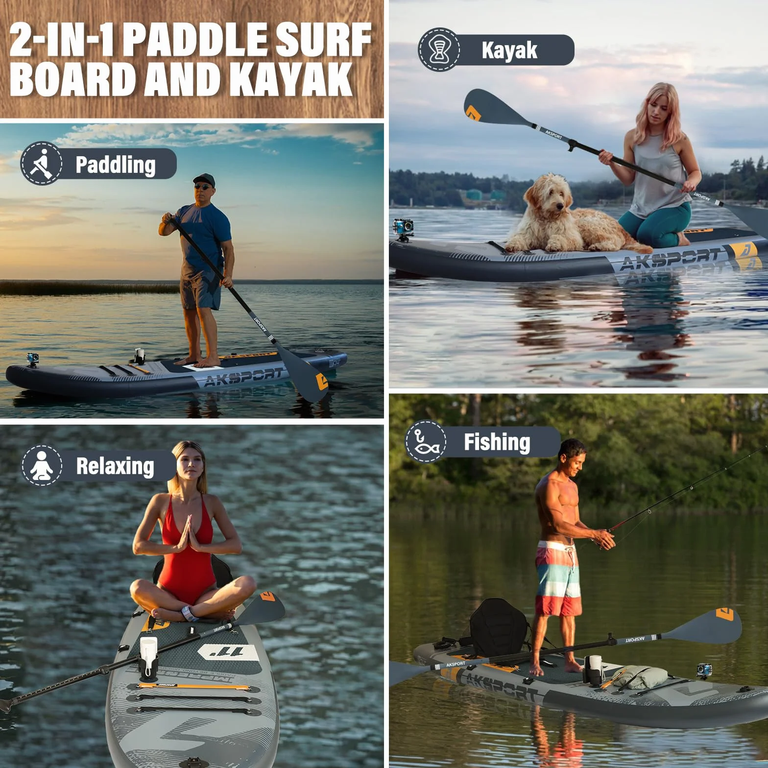 AKSPORT Tavola da Sup Gonfiabile 11' con Accessori Premium | Design Extra Largo 34" | Deck Antiscivolo | SUP per Adulti e Ragazzi di Tutti i Livelli