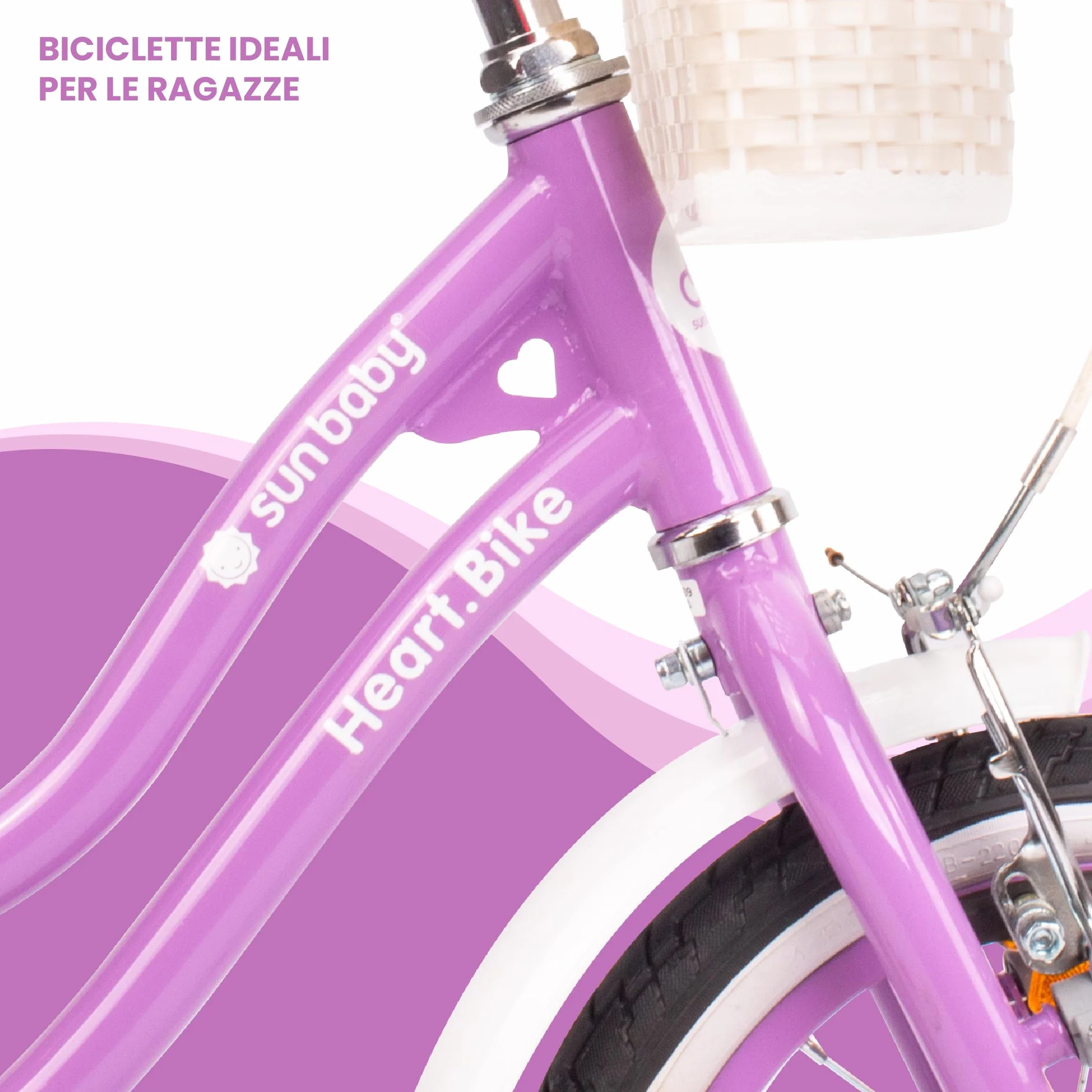 Sun Baby Heart Bike Bicicletta bambina 12/14/16 pollici, bici con rotelle, barra di spinta, cestino, campanello