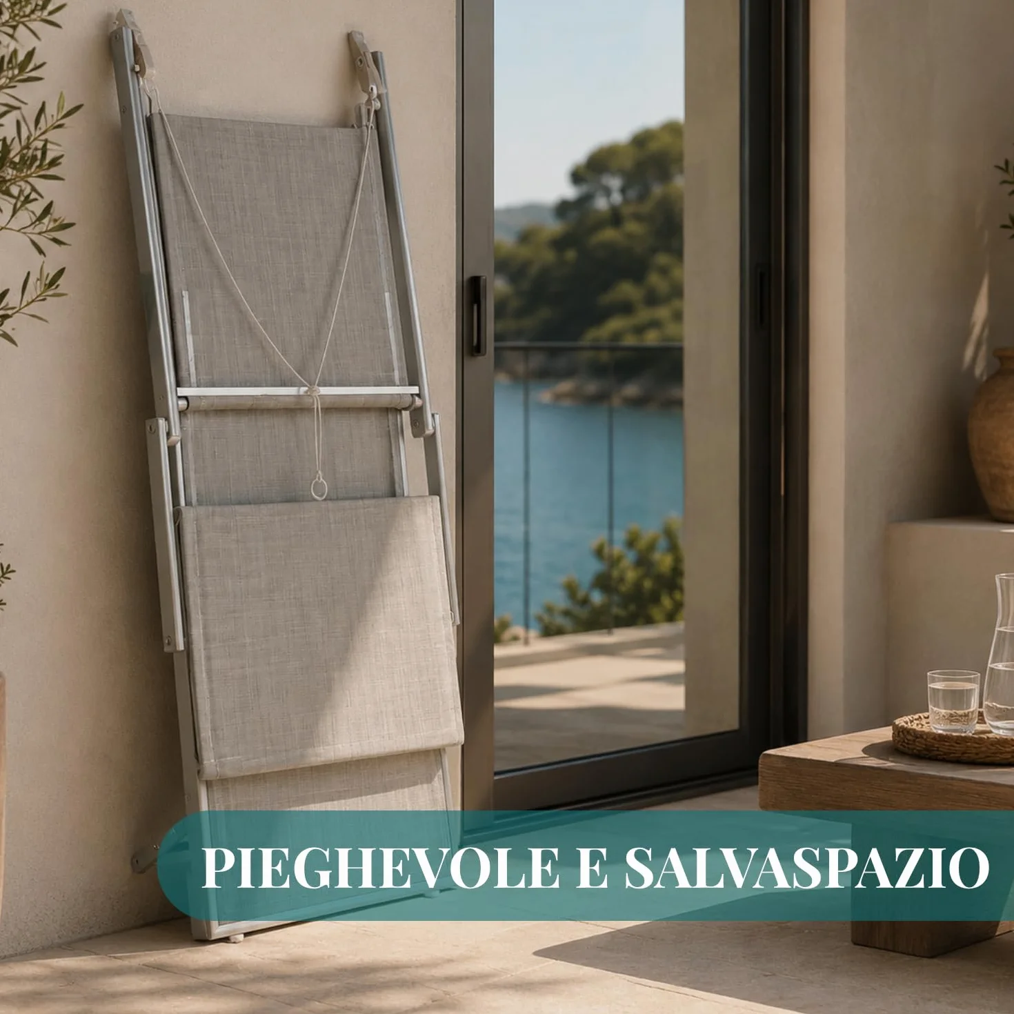 PALUPLUS Lettino Prendisole Professionale in Alluminio, Misura 186x61x40 cm, Tessuto Textilene, con Tetto Parasole e Schienale Regolabile, per Spiaggia, Lido, Piscina, Portata 150Kg -8441F (Grigio)
