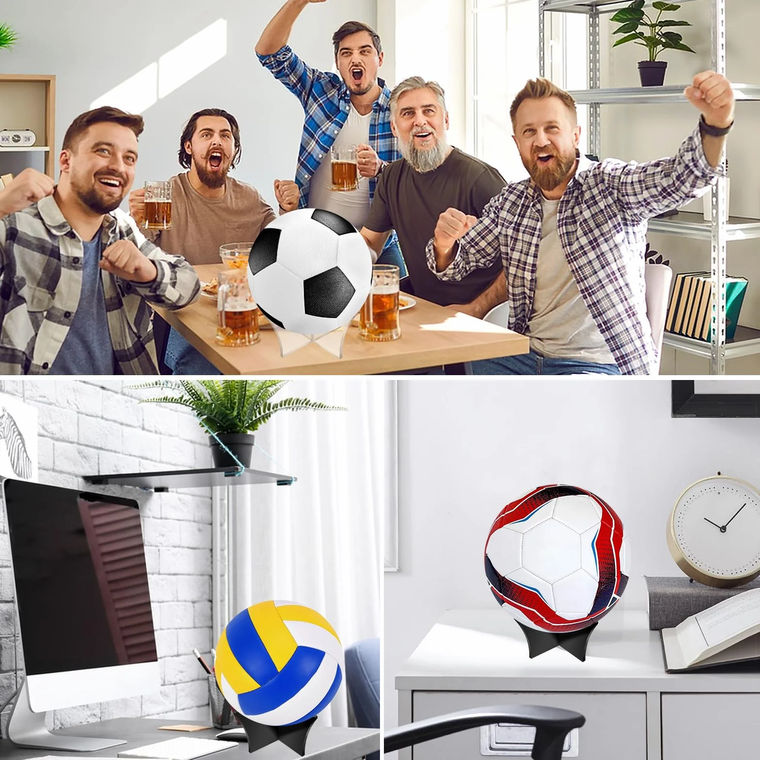 Porta Pallone Calcio Acrilico Espositore Supporto Piede Base per Pallacanestro Basket Rugby Pallavolo