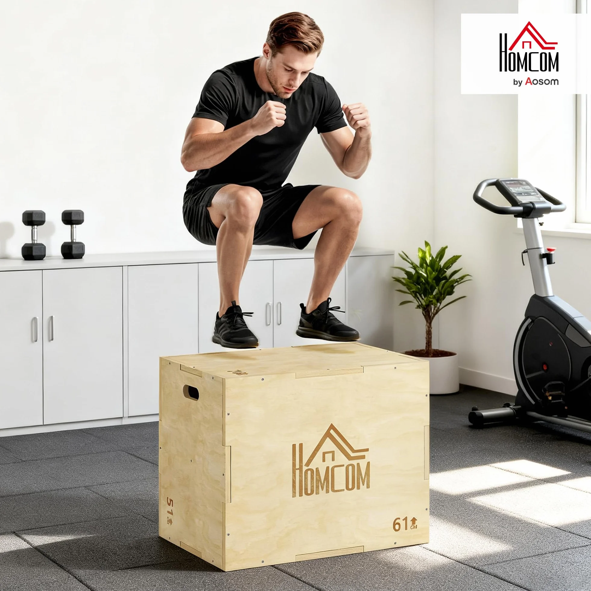 HOMCOM Plyo Box a 3 Altezze Regolabili in Legno di Faggio per Casa e Palestra