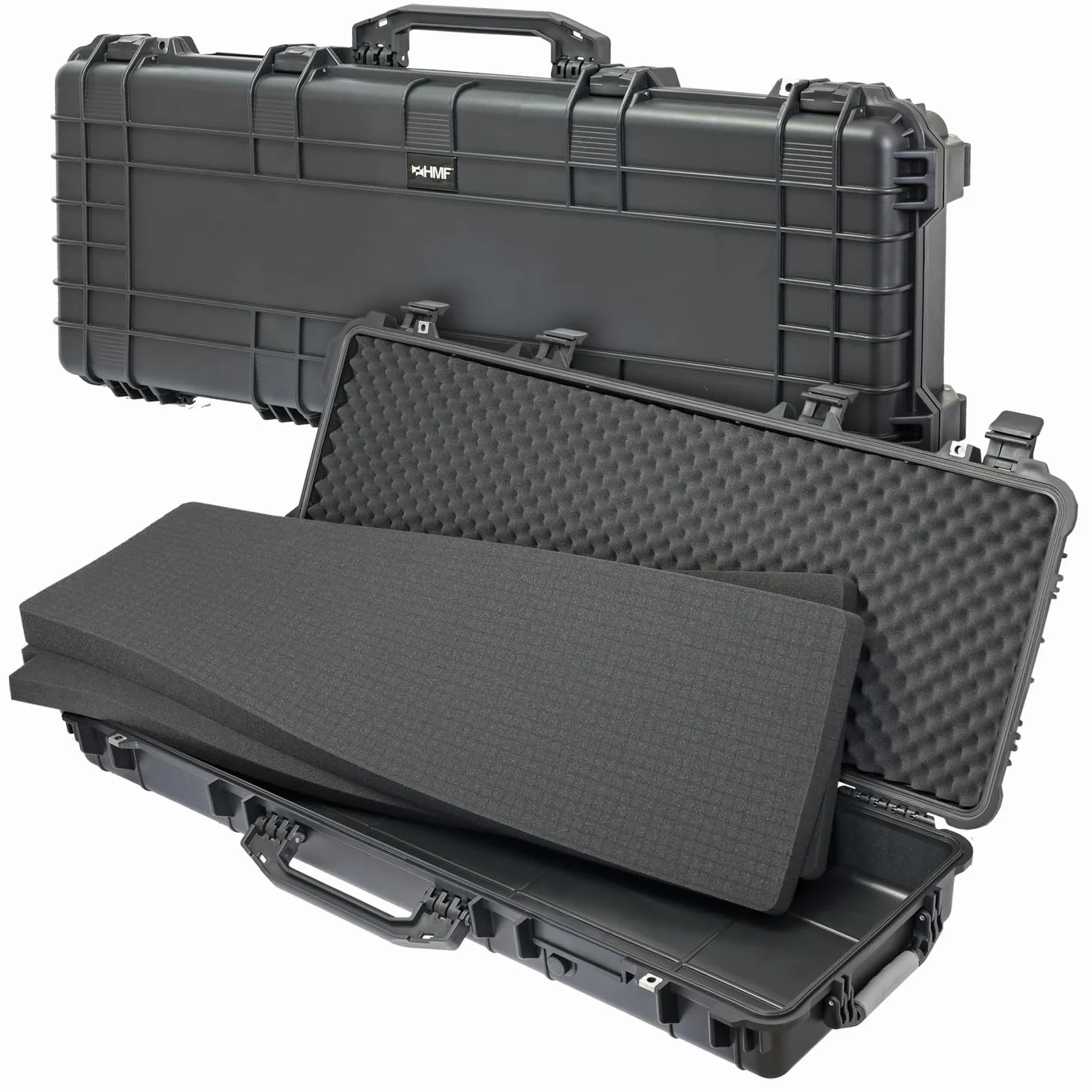 HMF Outdoor Valigetta per armi lunghe ODK200, Valigetta per fucile impermeabile IP67 con schiuma pretagliata a cubetti | 113 x 41 x 15,5 cm | Nero