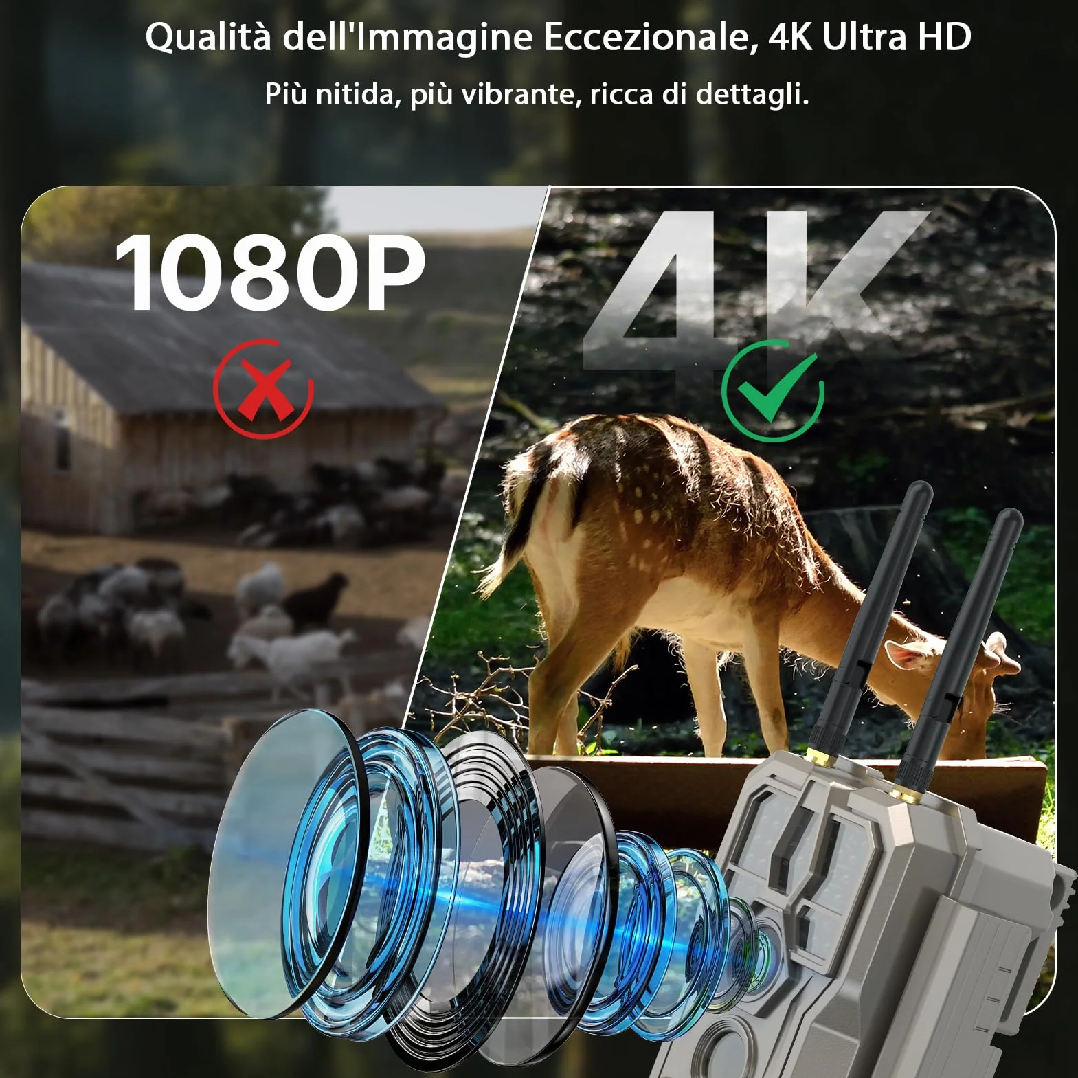 GardePro E8 2.0 Fotocamera da Caccia 64MP 4K H.264 WiFi Bluetooth Visione Notturna 30m IP66