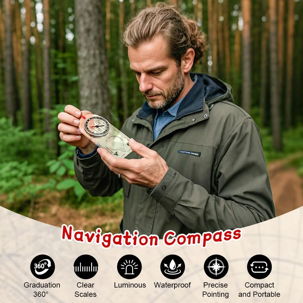flintronic Bussola di Navigazione Impermeabile, Direzione Magnetica per Escursionismo e Orienteering