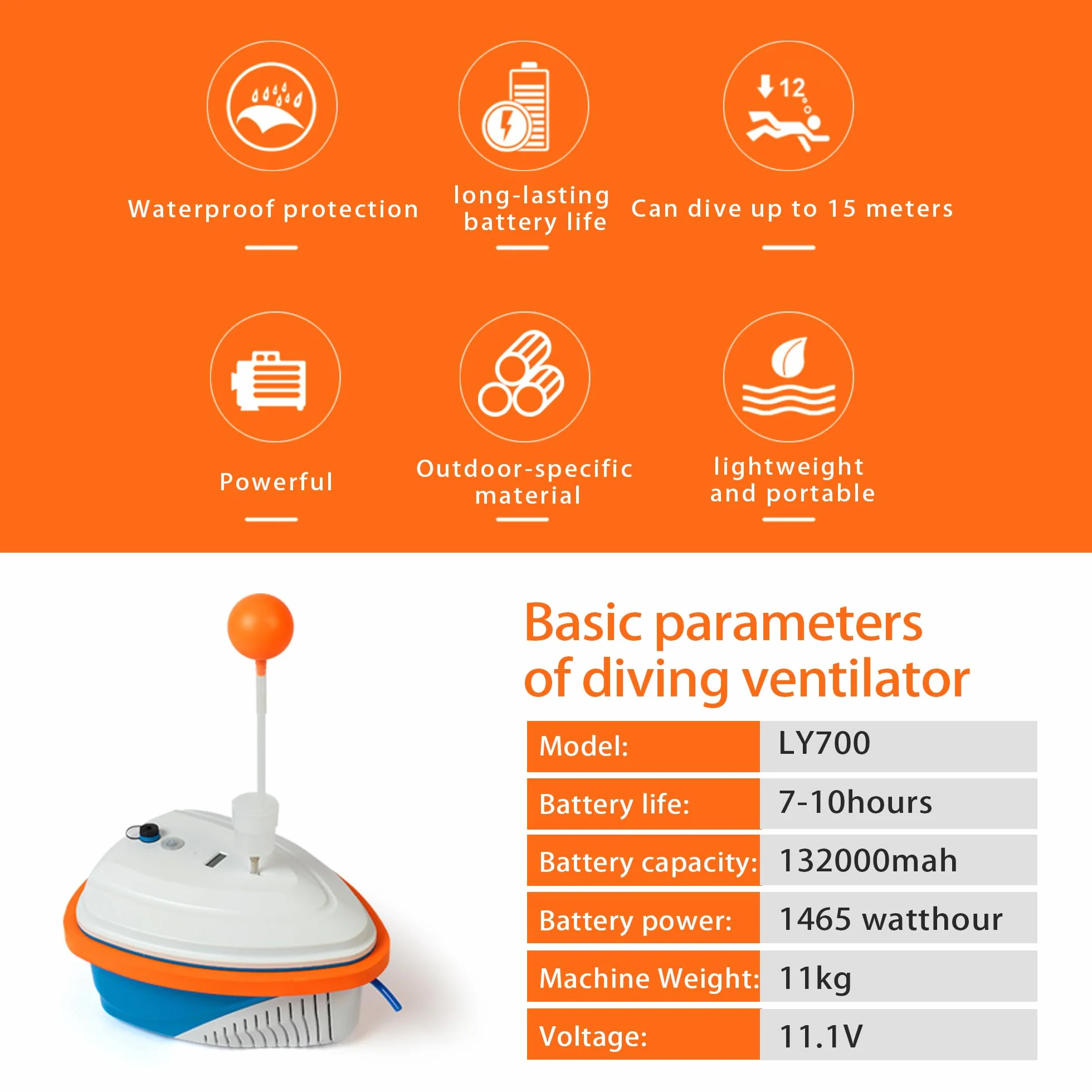 TUDIVING-Sistema di Immersione Professionale Senza bombola Impermeabile, Sistema di Immersione Portatile Ricaricabile con Narghilè e regolatore di respirazione