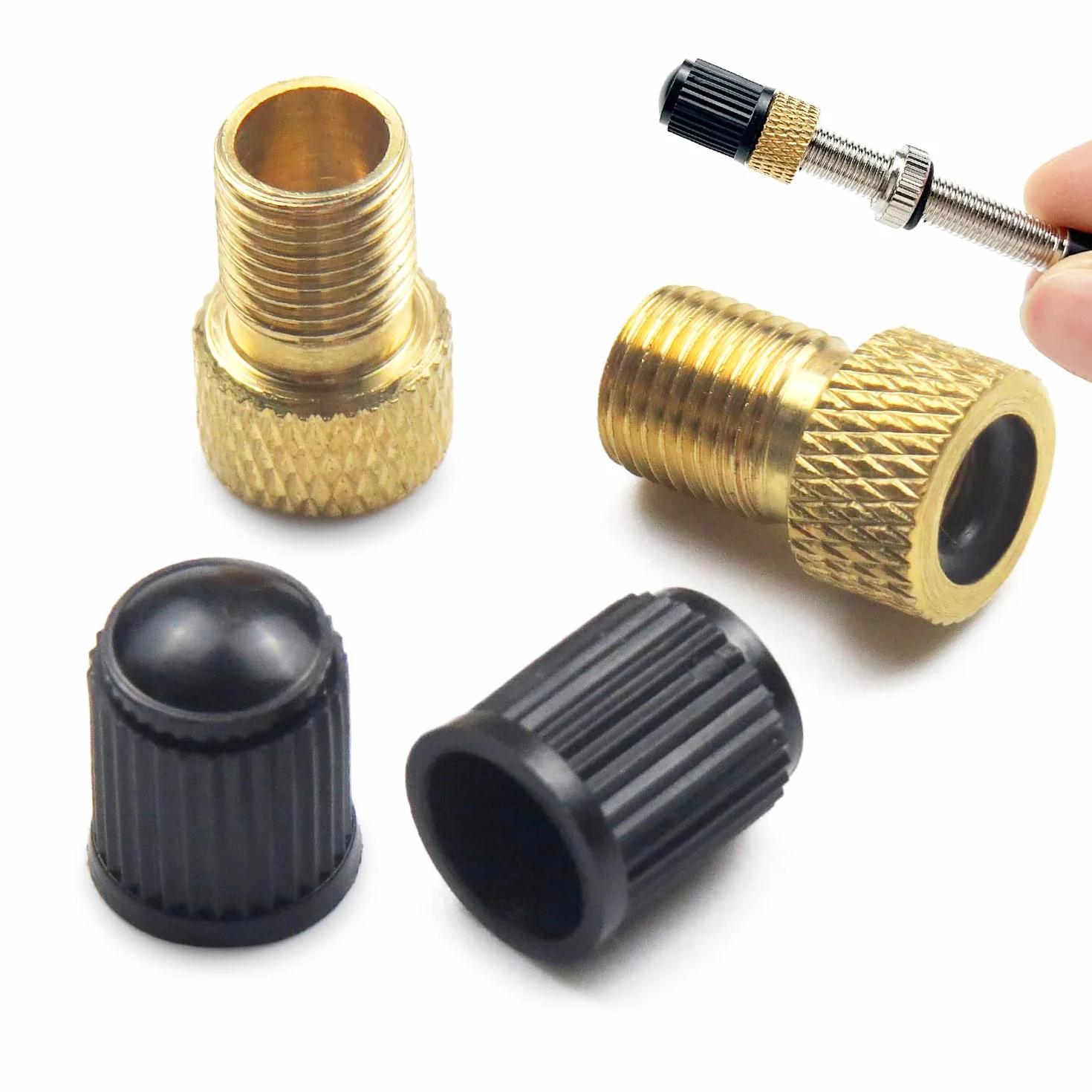 Set Adattatori Valvola Bici in Ottone per Valvole Presta e Schrader 4 Pezzi