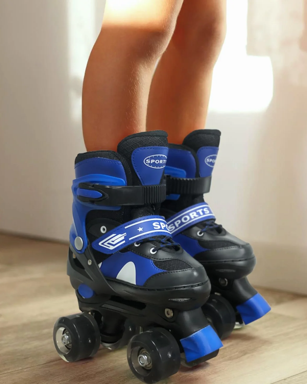 Pattini a Rotelle Bambina Regolabili, 4 Ruote LED, Blu