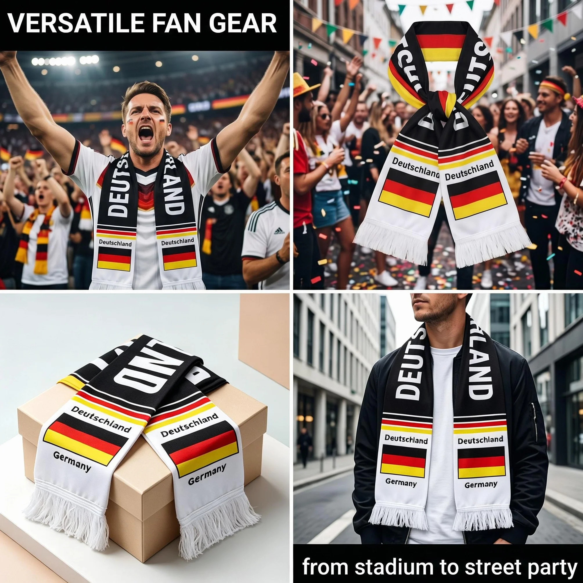 Sciarpa Germania Nera Rossa Oro 2 Pezzi, Sciarpe tifosi tedeschi