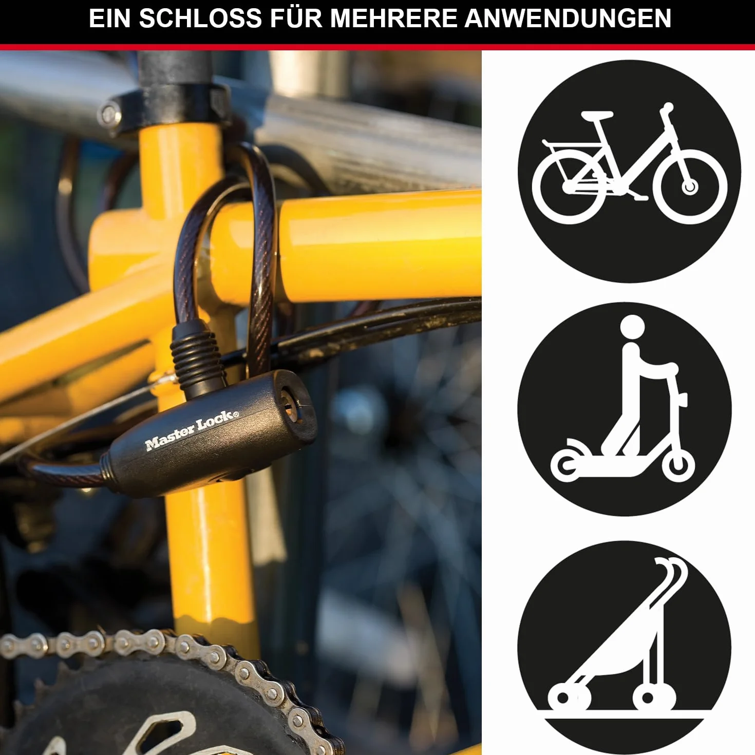 Master Lock Lucchetto Bici Cavo 1.8 m Chiave 8126EURDPRO Nero