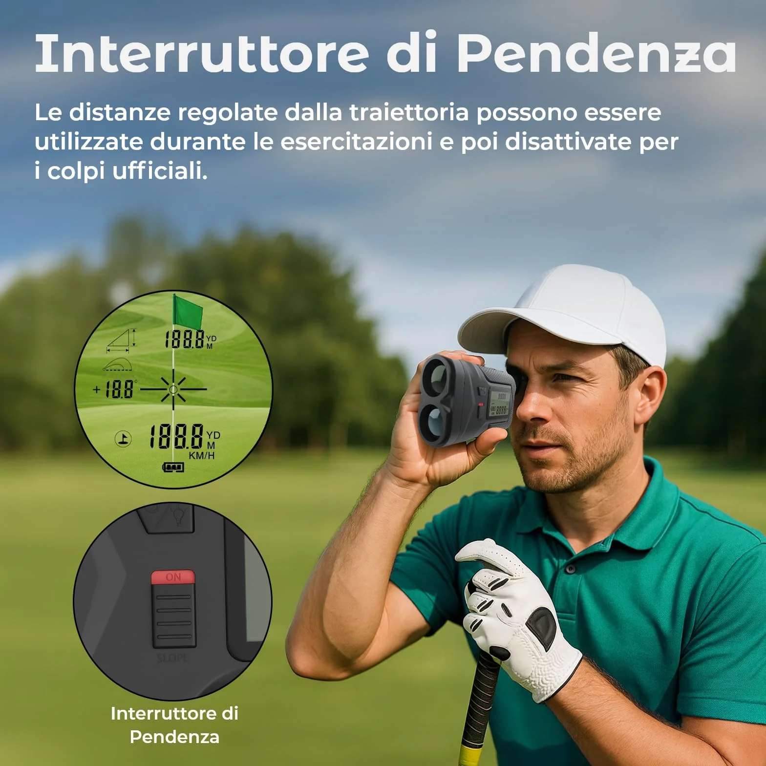 Telemetro Golf 1097M con Pendenza e Blocco Bandiera di WanderS – Telemetro Laser USB-C Ricaricabile, Vibrazione, Ingrandimento 6X, Modalità Torneo, Display Laterale – Accessorio Golf Uomo