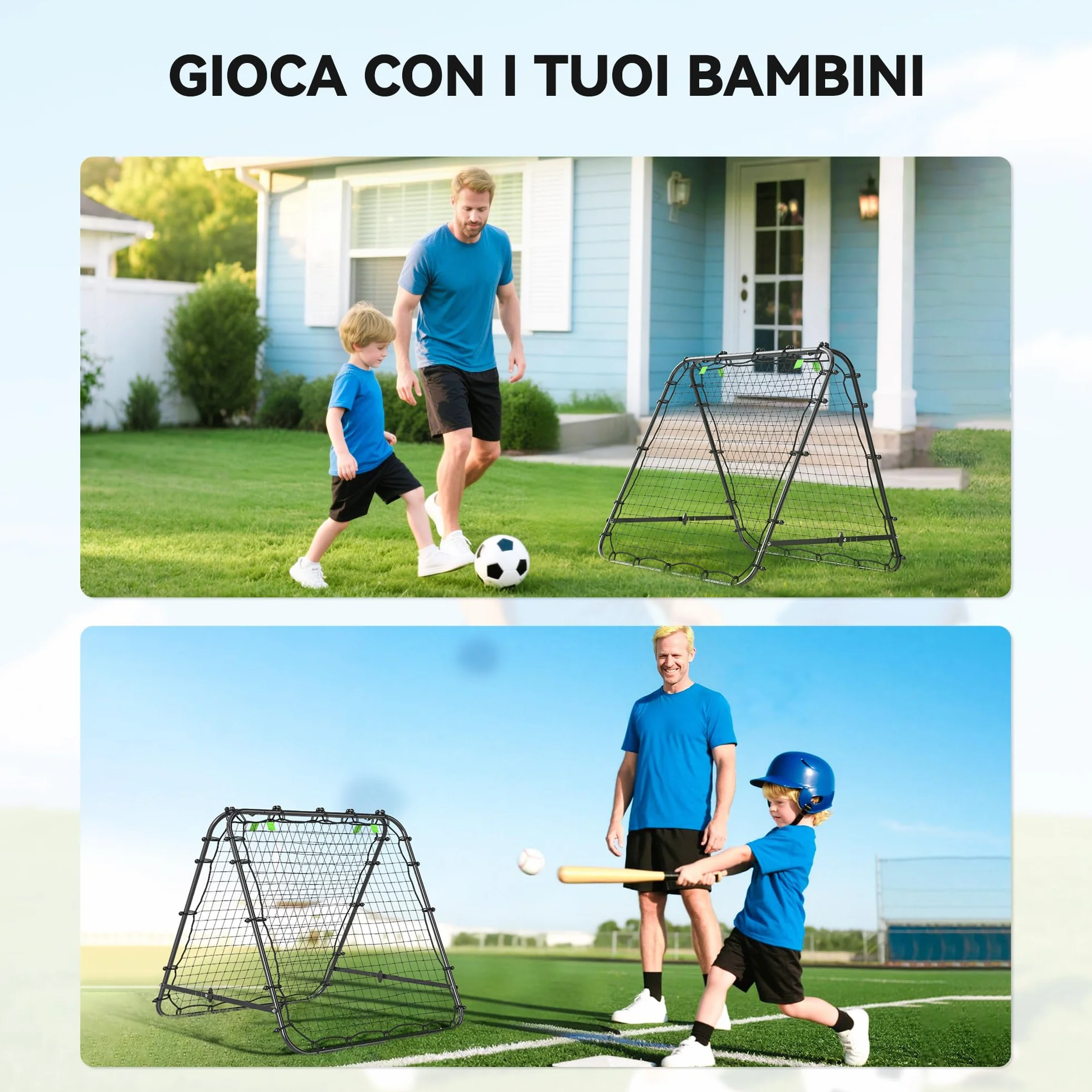 HOMCOM Pieghevole Rete di Rimbalzo Calcio 100x95x90 cm Acciaio Angolazione Regolabile Allenamento Baseball Pallavolo