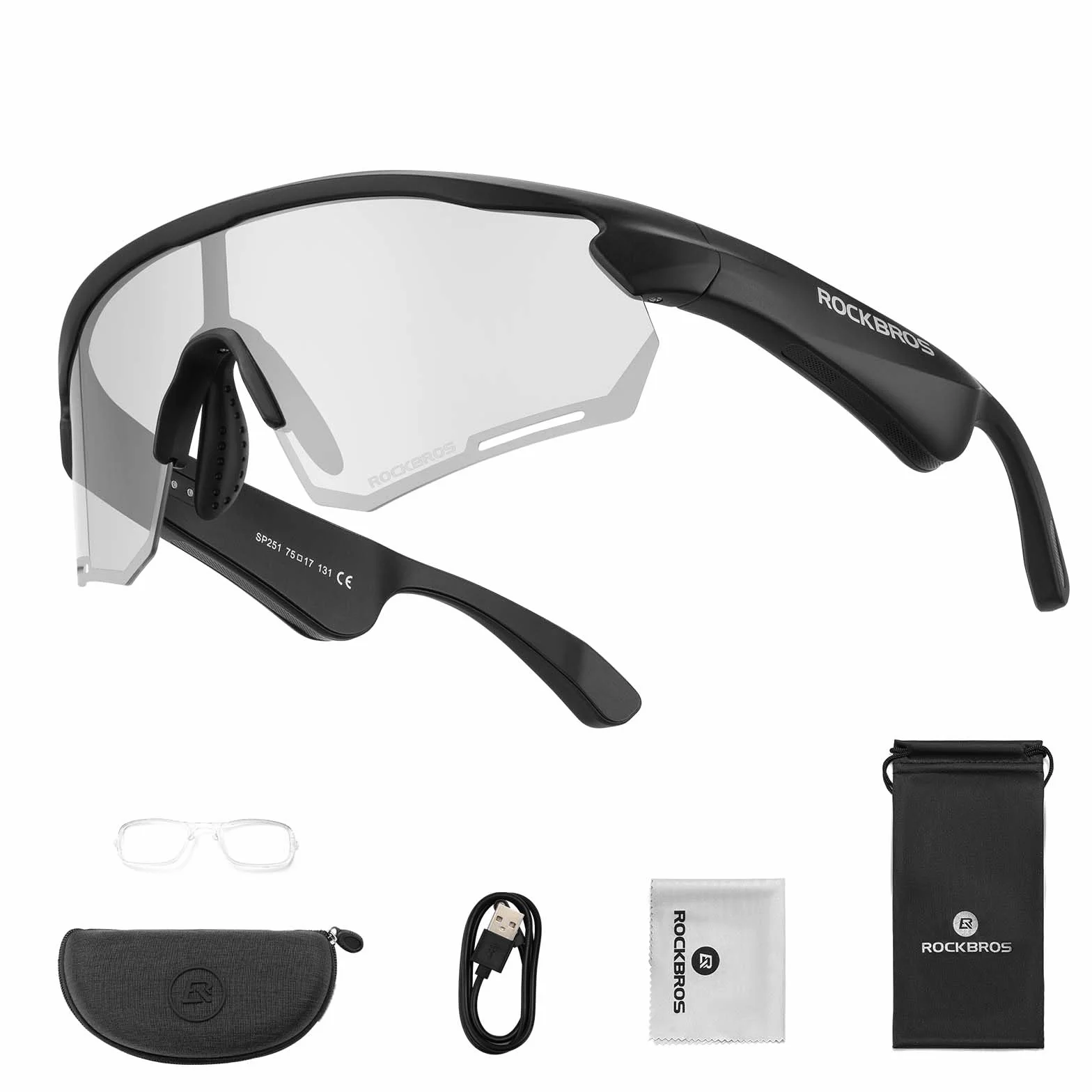 ROCKBROS Occhiali Intelligenti Bluetooth Bici, Occhiali da Sole con Apparecchi Acustici con Lenti Fotocromatiche Smart Glasses UV400 Open Ear Uomo Donna, per Bicicletta Corsa Guidare, Nero