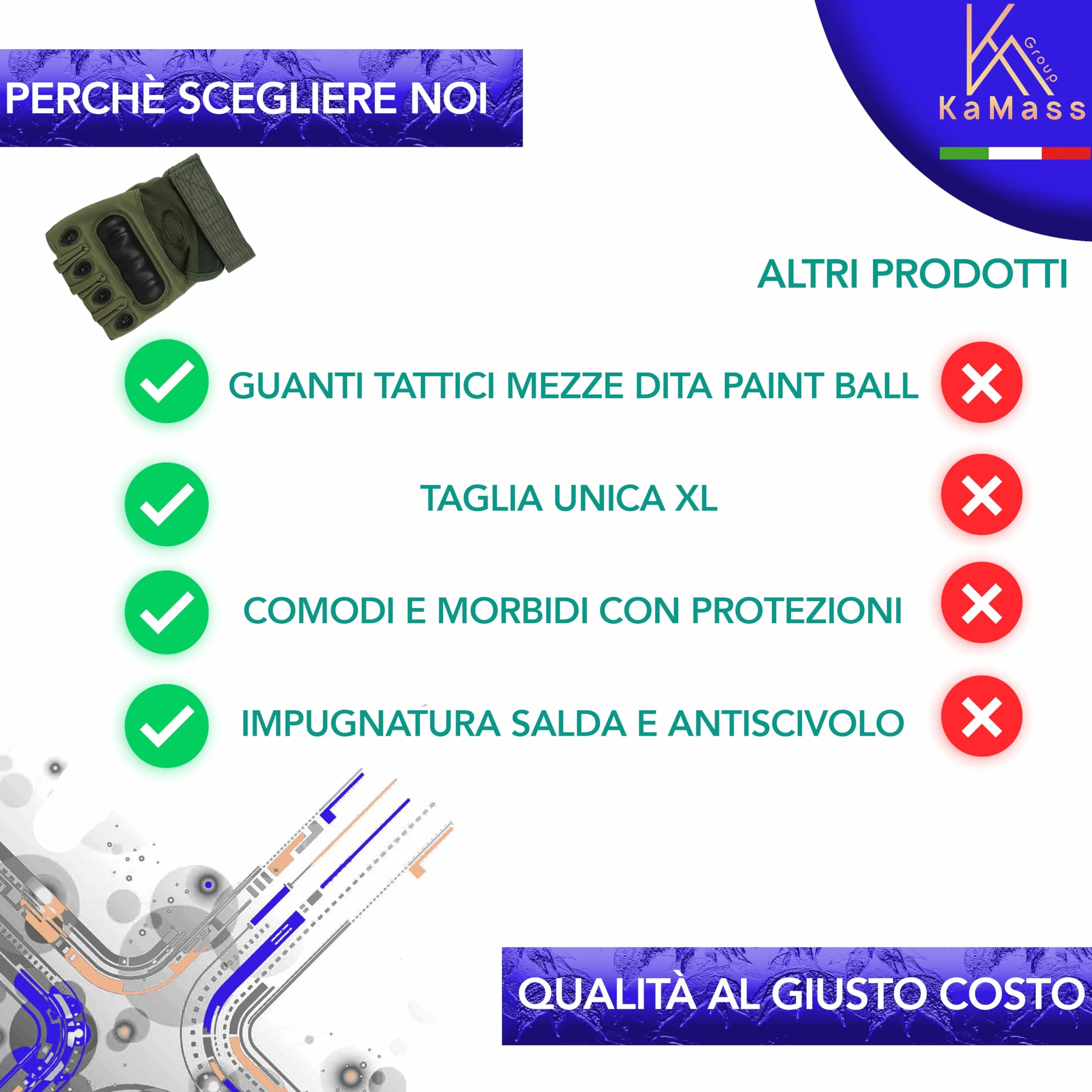 Kamass Guanti PAINTBALL tattici militari Unisex mezze dita per outdoor con protezione nocche MTB Leggeri Antivento e Antitaglio
