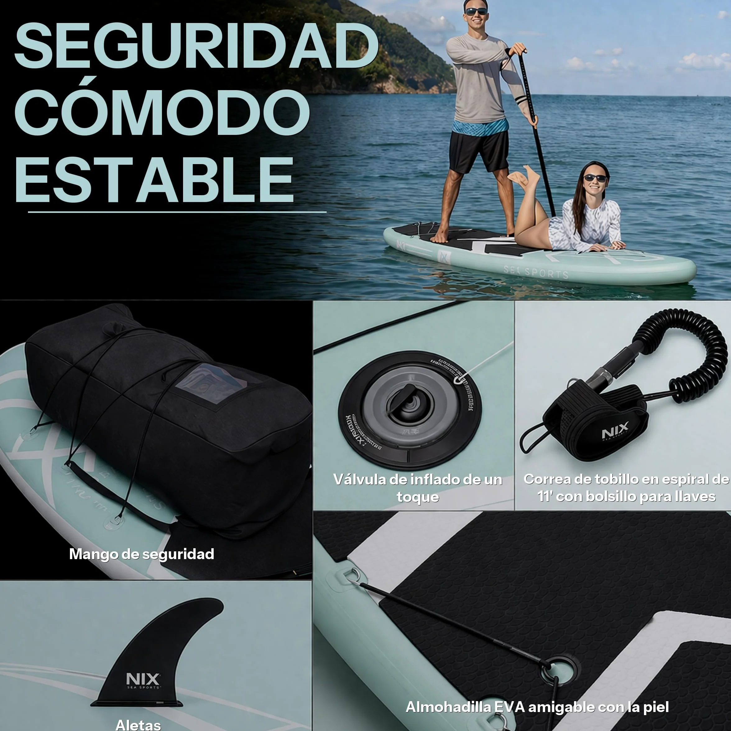Nixsea Tavola Paddle Surf Gonfiabile 335 cm Sup Allround con Accessori, Antiscivolo, Chiglia Rimovibile, Paddle Surf Adulto fino a 159 kg