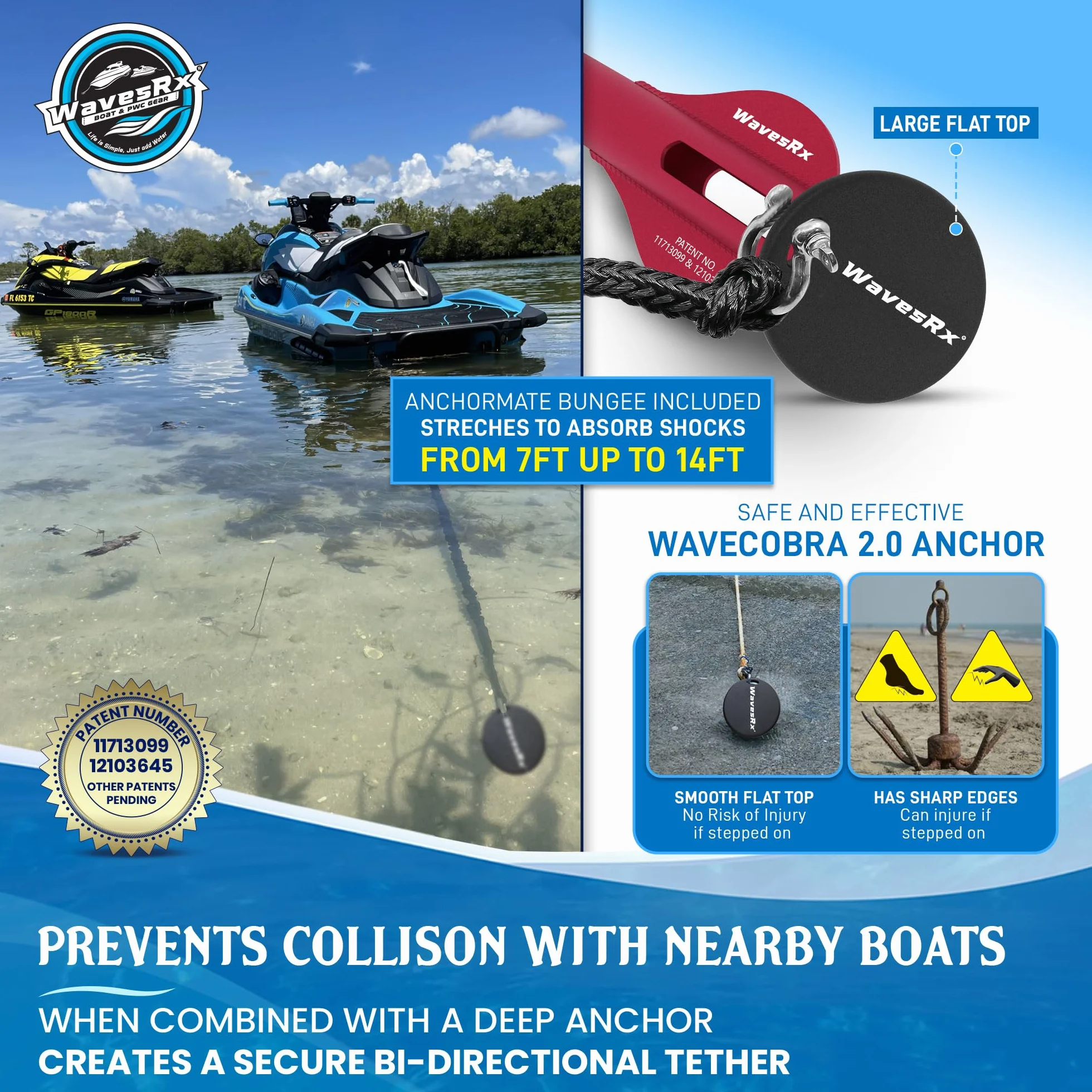 WAVESRX Ancora da Spiaggia in Alluminio Ultraleggera per Barche, Pontoni, Moto d'Acqua
