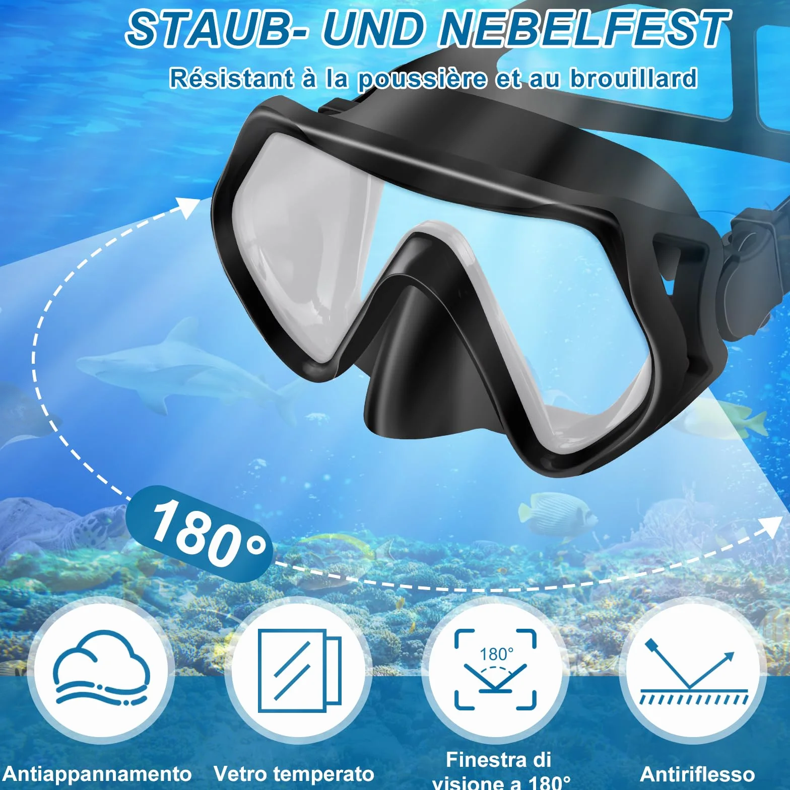 IEEILULU Set da Snorkeling per Adulti, Set di Boccaglio con Maschera Subacquea, Snorkel Semi Asciutto e Pinne Regolabili, Set da Immersione per Adulti Snorkeling Avventura Subacquea