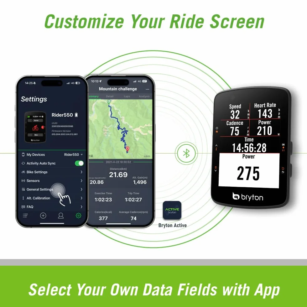 Bryton Rider 550 GPS Ciclismo, Schermo 7,1 cm, 37 Ore Batteria, Navigazione Turn-By-Turn