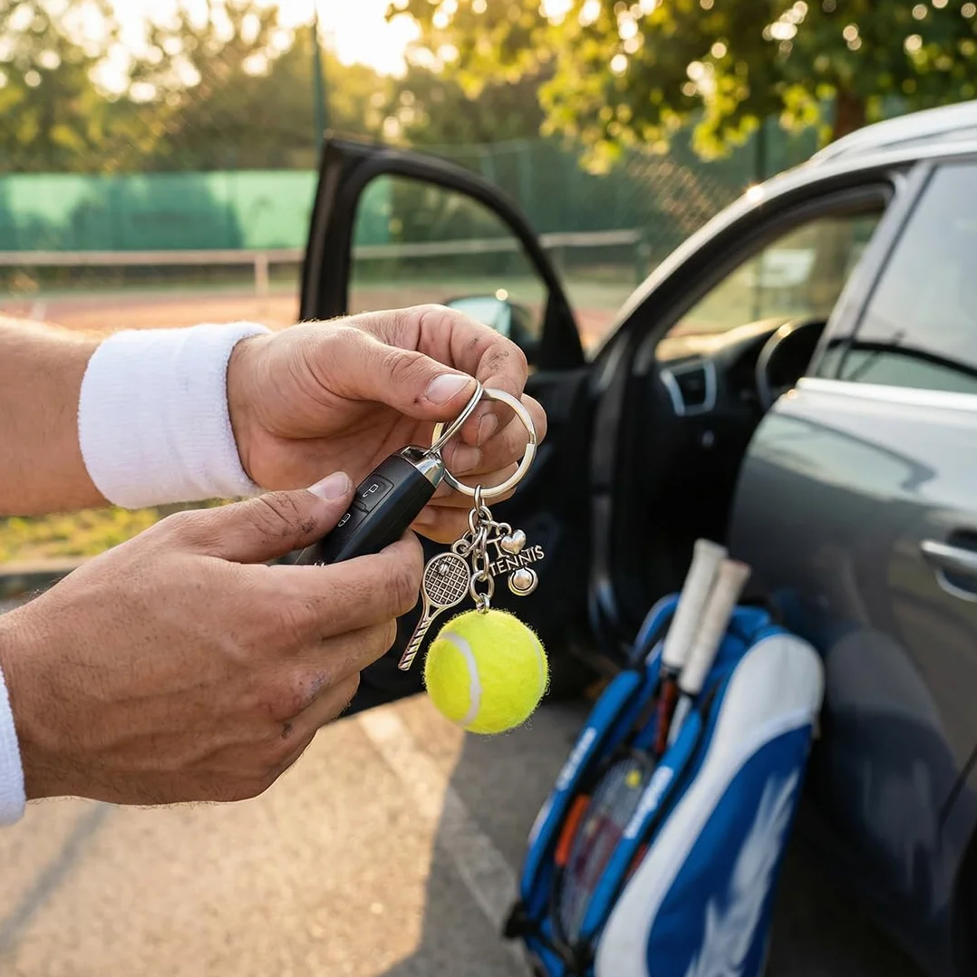 Portachiavi Tennis Racchetta in Acciaio Inox, Accessori Regali per Amanti del Tennis
