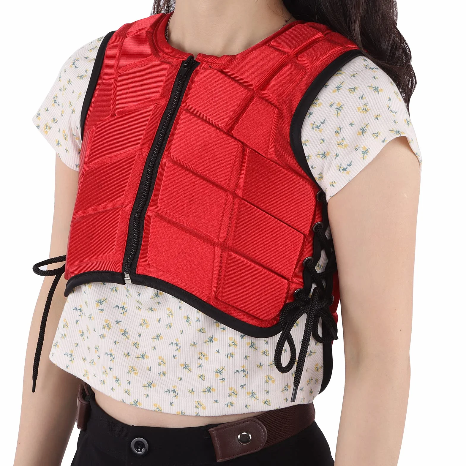 RiToEasysports Gilet Equestre per Bambini, Gilet Equestre di Sicurezza per Equitazione Gilet Protettivo per Corpo Equestre Imbottito in Schiuma con Design Laterale Regolabile Rosso per Bambini