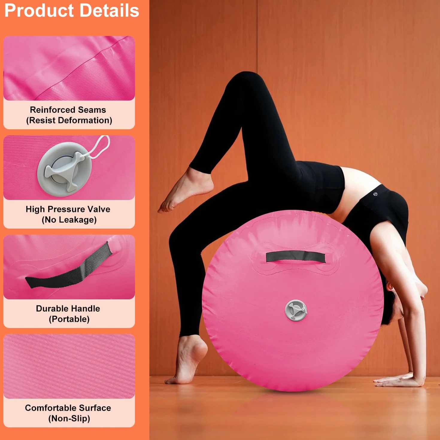 Air Roll Track, 80/100/120 cm, Air Roll Ginnastica Tumbling Matte, Air Barrel Tumbling Track per casa, attività all'aperto, fitness, allenamento (rosa, 100 x 60 cm)