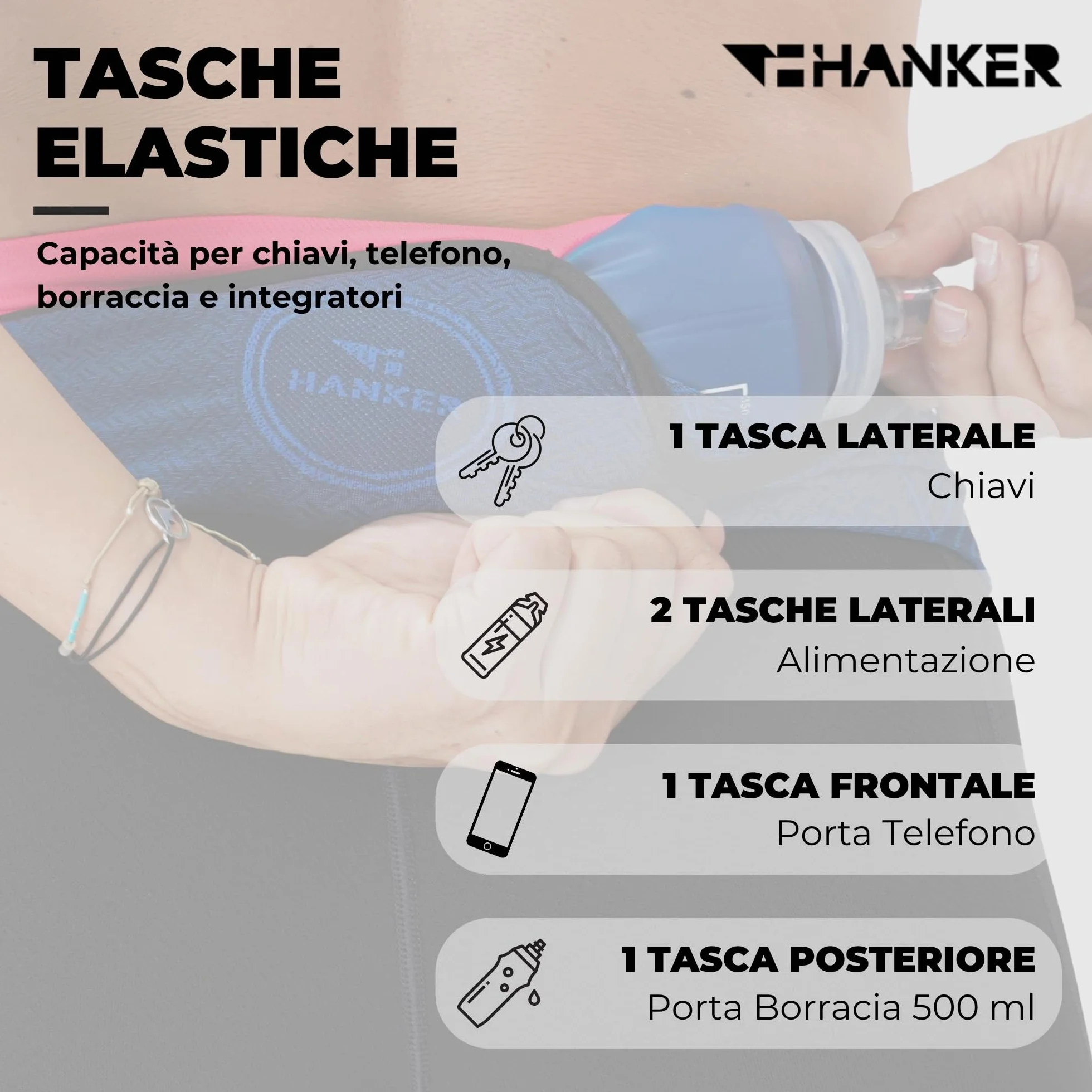 Marsupio Running Unisex con Porta Borraccia 500ml – Cintura Sportiva per Corsa, Trail e Palestra