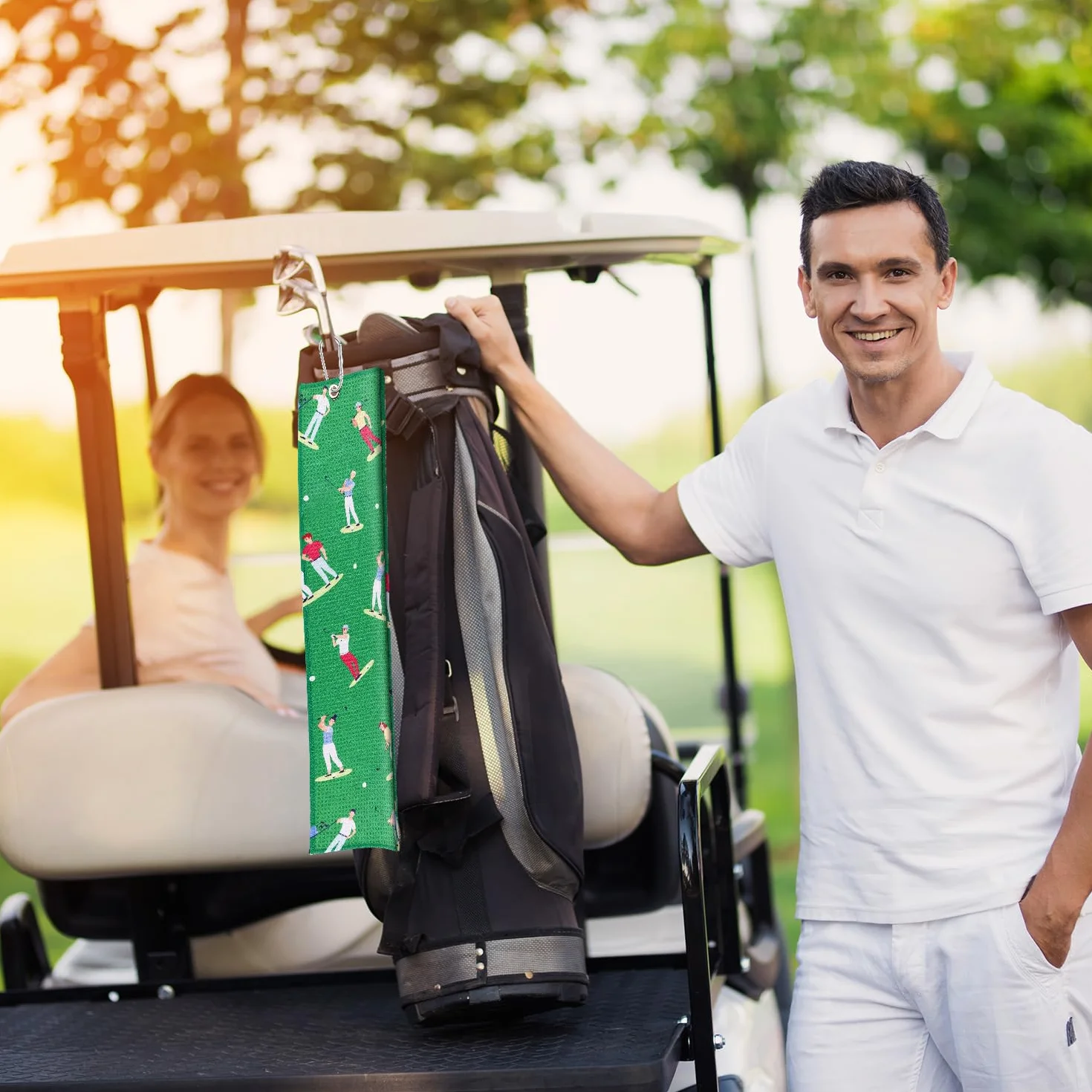 Asciugamano da Golf 60x40cm Microfibra Ricamato con Moschettone Assorbente a Nido d'Ape Accessori Sportivi