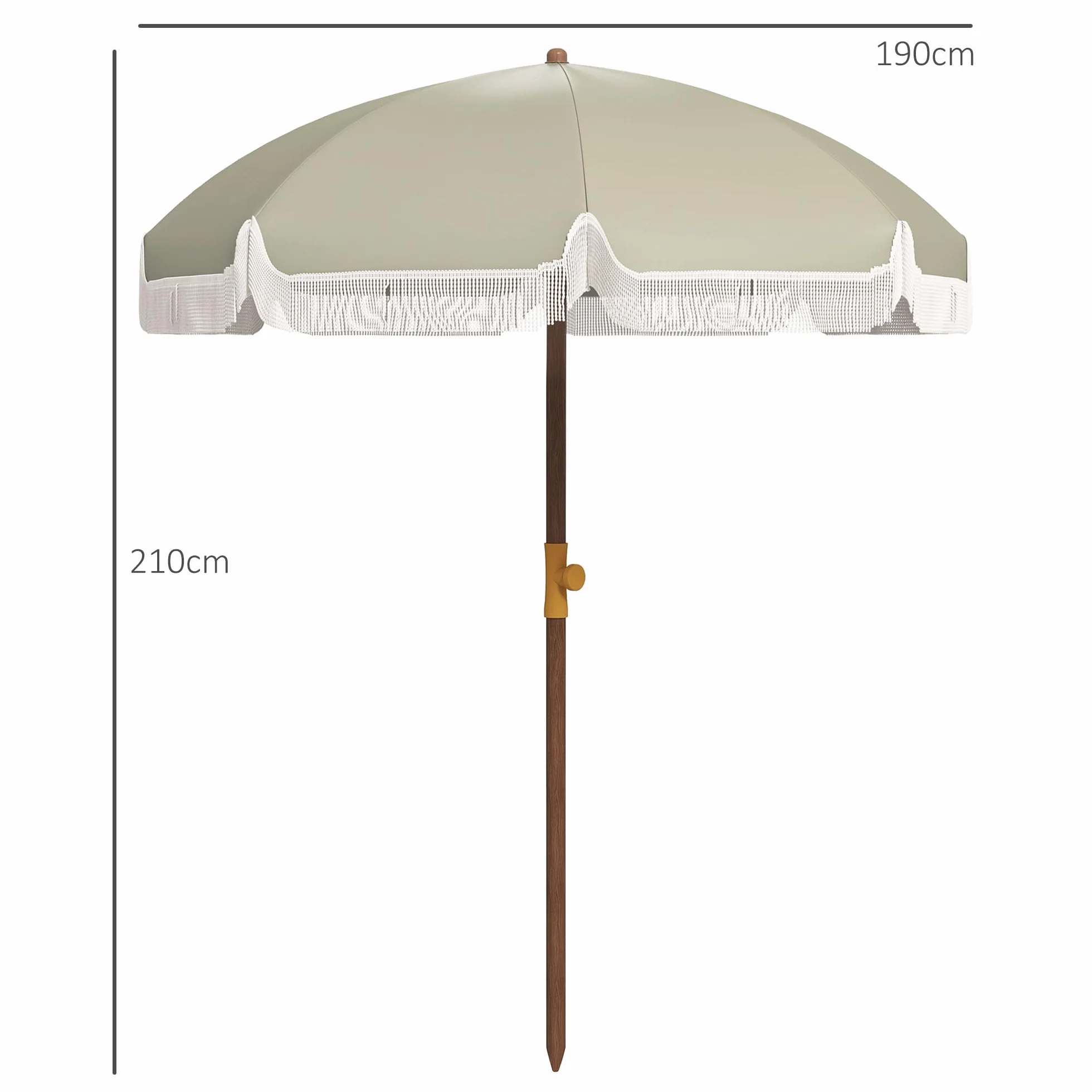 Outsunny Ombrellone da Spiaggia Ø1.9x2.1 m con Borsa di Trasporto, Ombrellone da Mare con 8 Stecche in Metallo e Poliestere 120g/㎡, Protezione UV40+