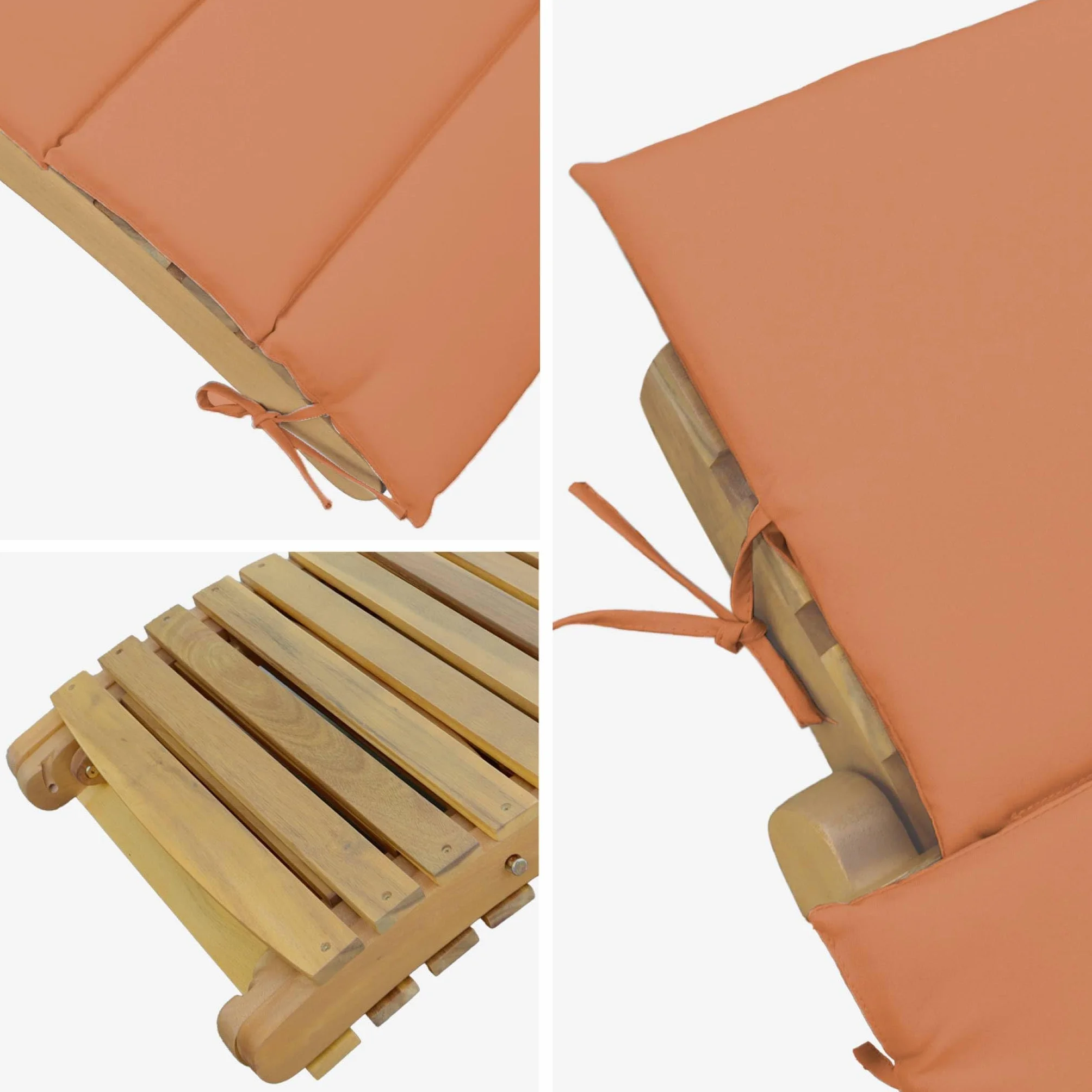 Set 2 lettini prendisole in legno di acacia Terracotta - 184x55x63.5 cm
