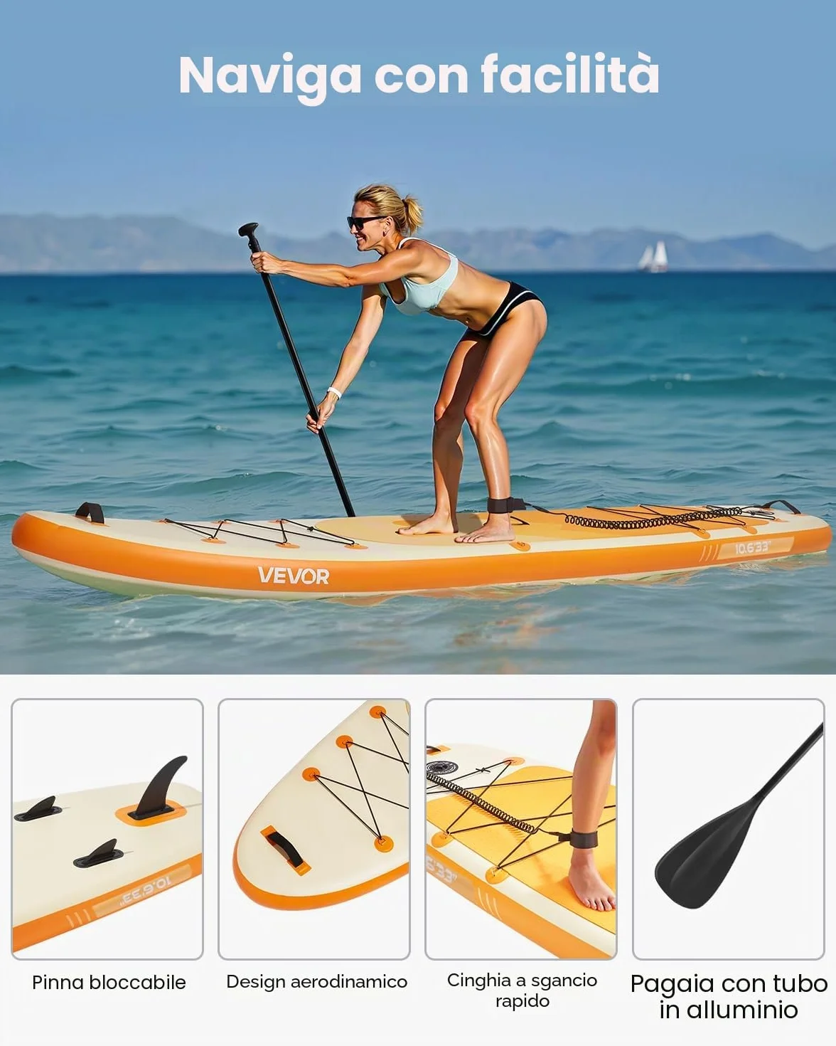 VEVOR Tavola da Paddle SUP 323 x 83,8 x 15,2 cm Ultraleggera con Accessori