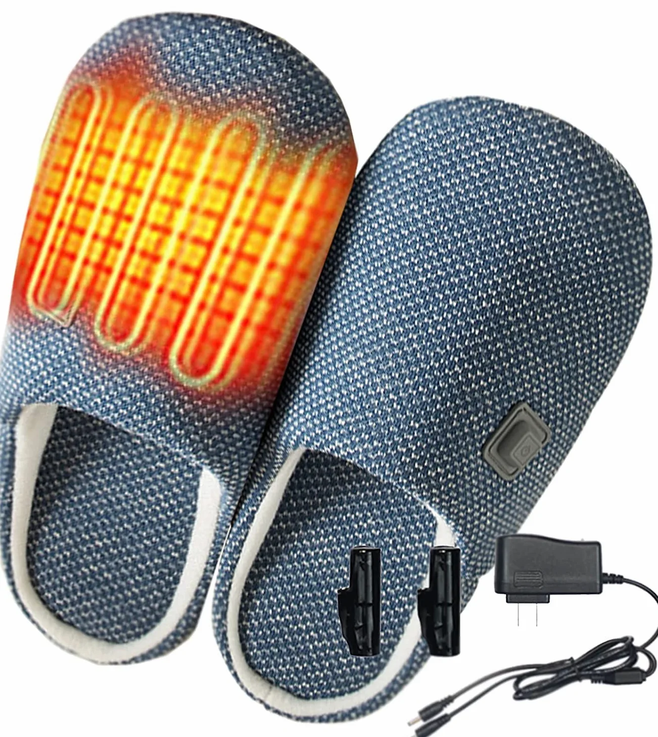LONG-M Scaldapiedi Elettrico con Batteria Ricaricabile, Ciabatte Riscaldate Donna Uomo Ciabatte Calde Invernali Scaldapiedi Elettrico,Blu,41 * 42