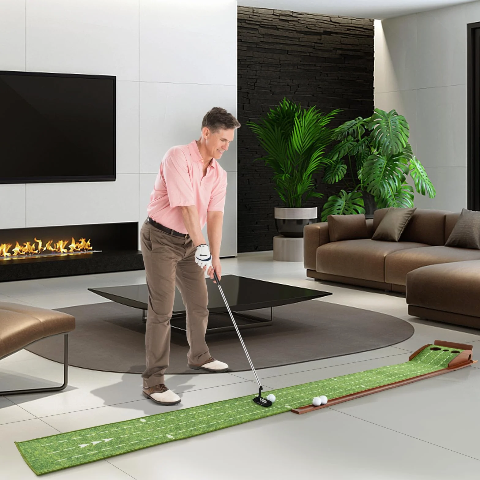 LIFEZEAL Tappetino Golf Allenamento con Buche per Interni Ritorno Automatico Base per Golf 3 Buche