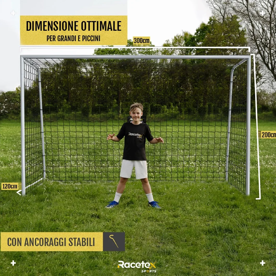 Racetex Porta da calcio per giardino e bambini resistente alle intemperie robusto telaio in metallo ancoraggi a terra