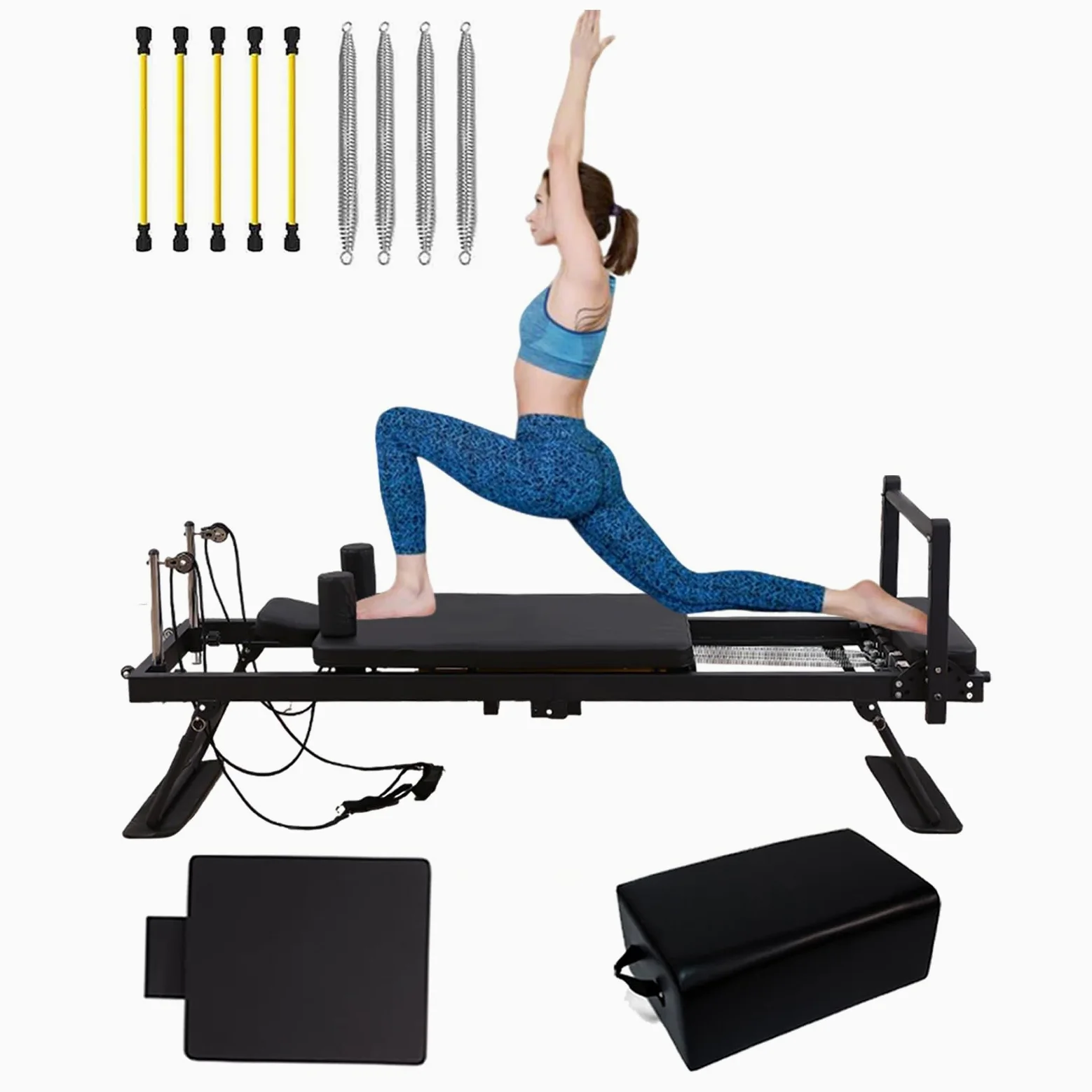 Pilates Reformer per Casa con 4 Molle e 5 Corde, Macchina Pilates Pieghevole con Jump Board per Resistenza Corporea, Stretching, Equilibrio, Allenamento,D