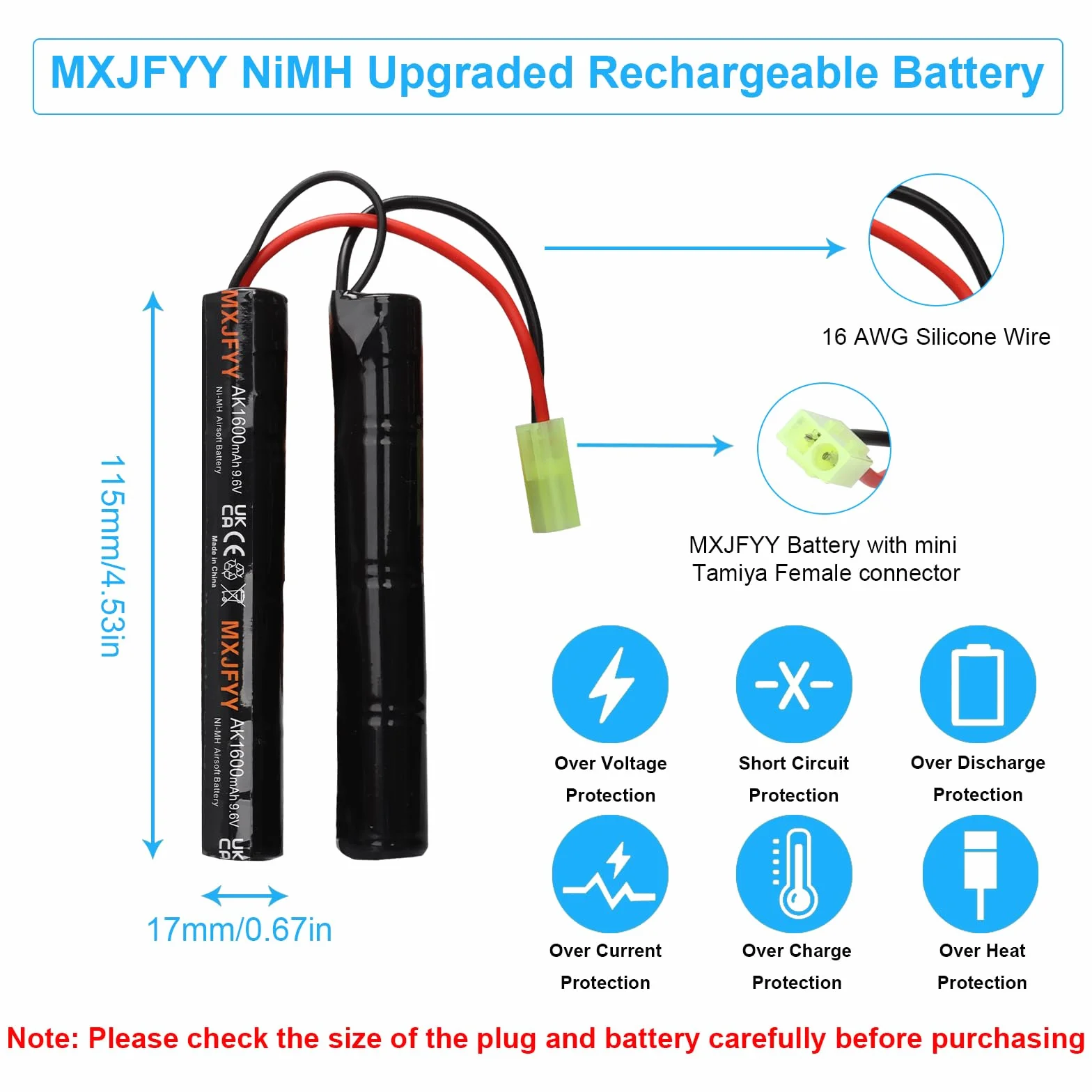 Batterie Airsoft 9,6 V 1600 mAh NiMH ricaricabile 8S Butterfly NunChuck per MP5 M4 G36C