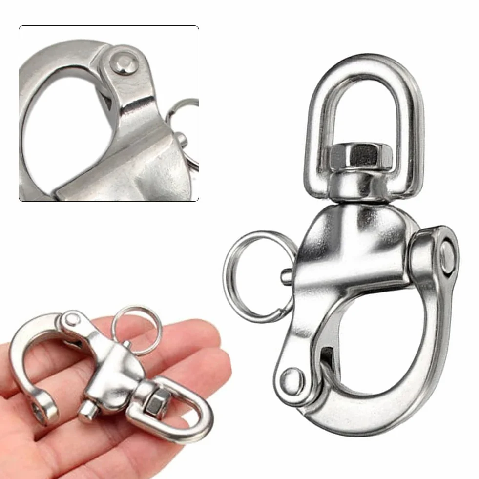 Moschettone a sgancio rapido in acciaio inox 316 70 mm per barca e vela