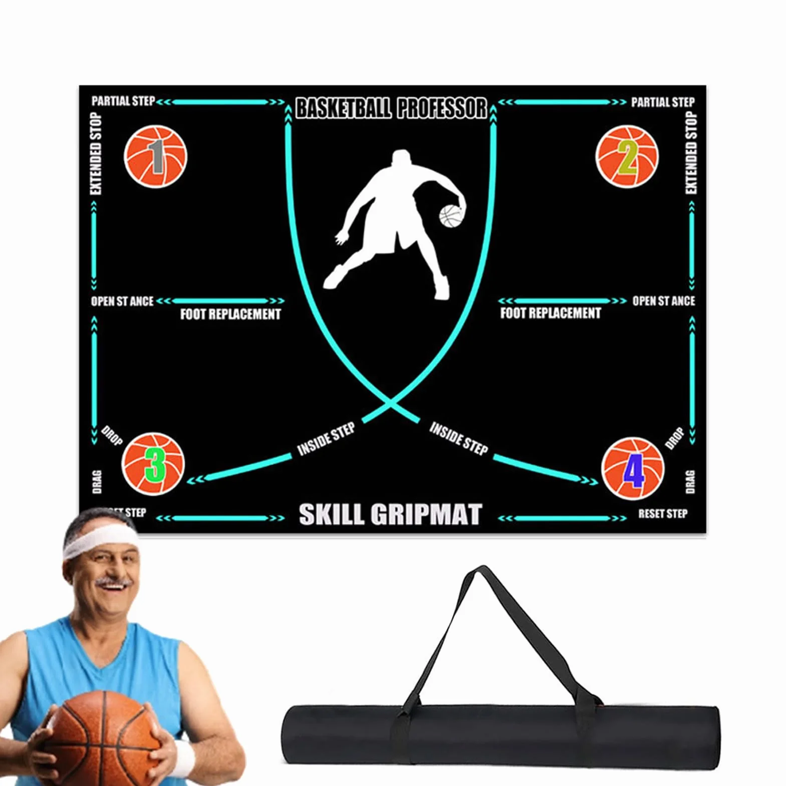 Basketball Corner Mat Anti Slip Rubber Silent Shock Absorbing Exercise Mat Foldable Training for Adults