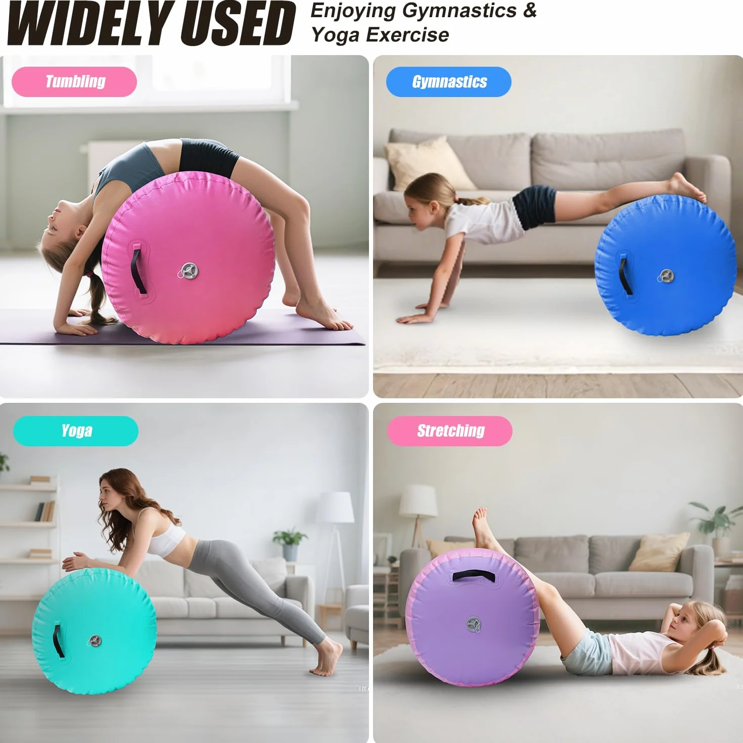 Tappetino da ginnastica gonfiabile, per ginnastica, yoga, allenamento e cheerleader, per uso domestico