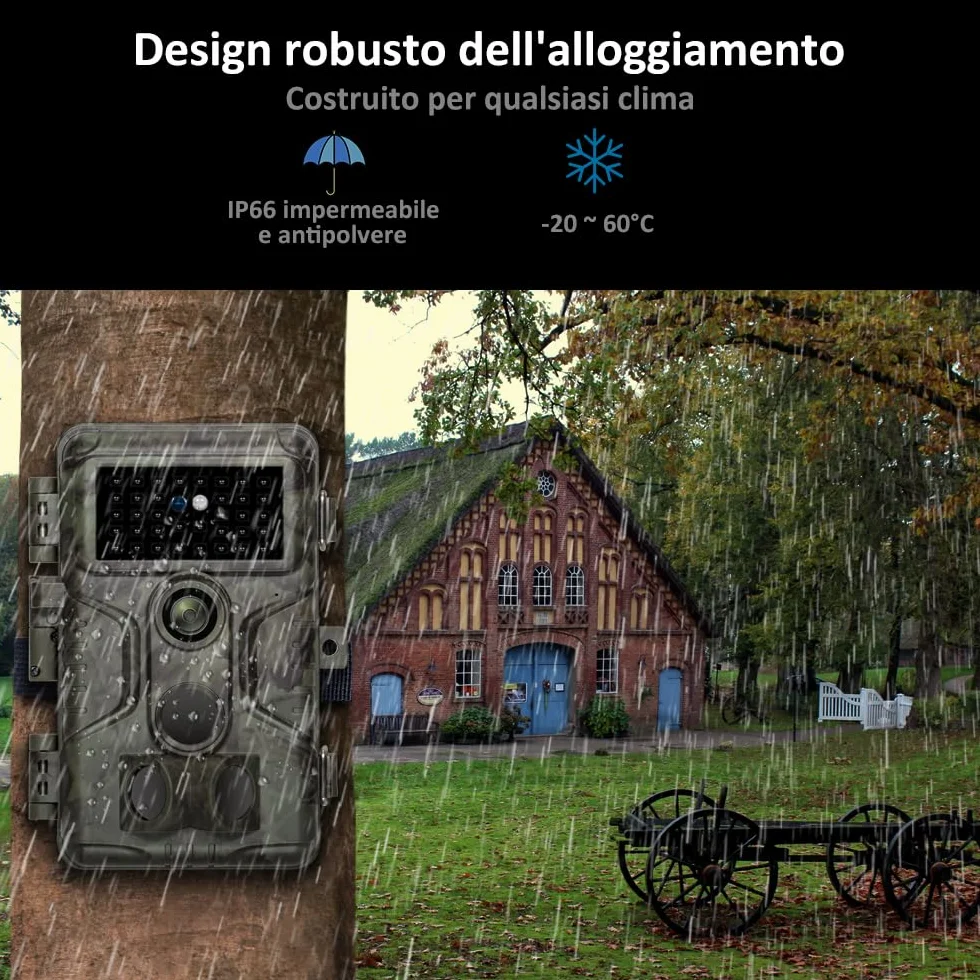 GardePro A3S 64MP 1296P H.264 Fototrappola Infrarossi Invisibili No-Glow IR LED IP66