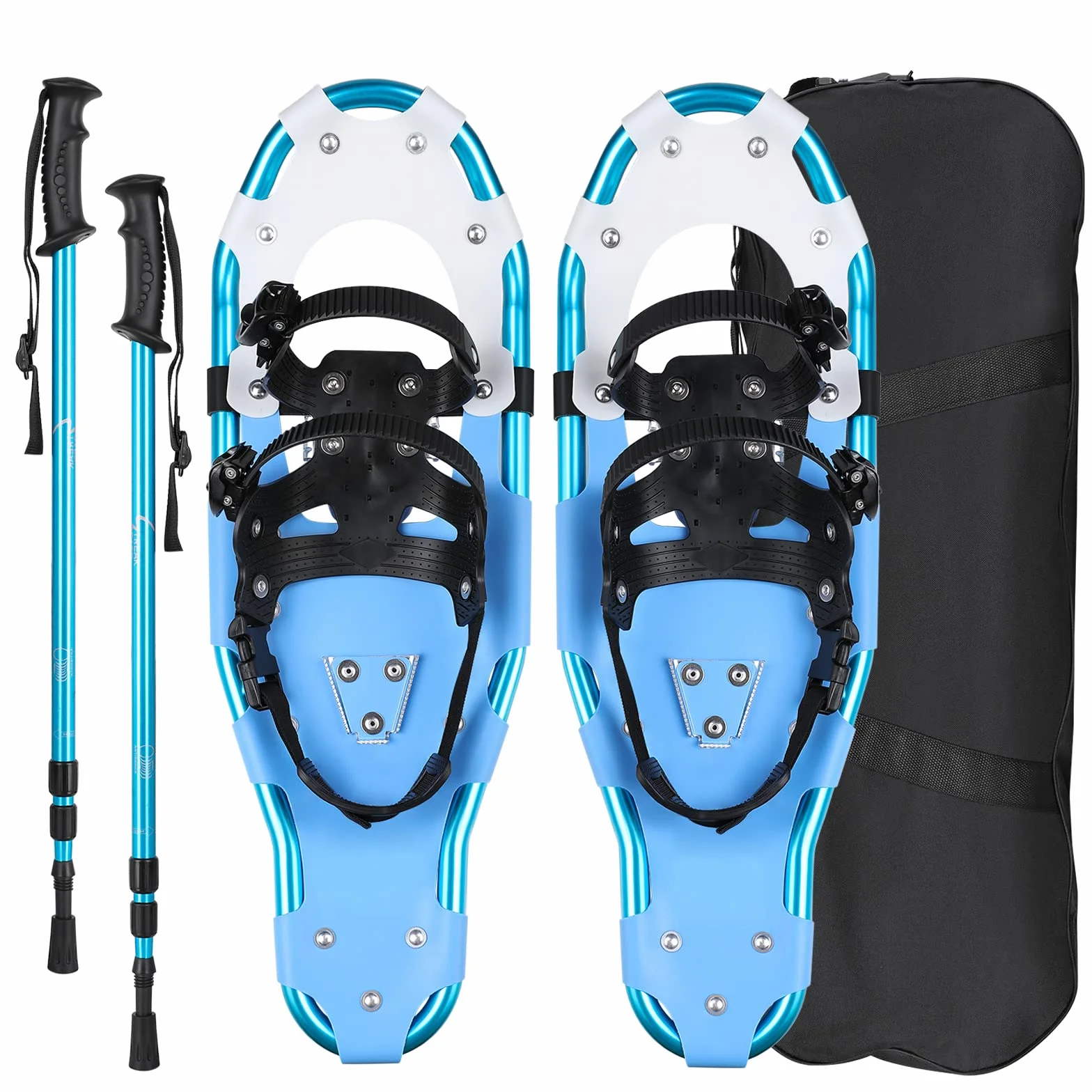 Racchette Neve Ciaspole per Neve 3 in 1, 2 Bastoncini da Trekking e Borsa da Trasporto, Doppi Attacchi a Cricchetto Antiscivolo Regolabile, Attrezzatura da Montagna Camminatare Sulla Neve, Unisex