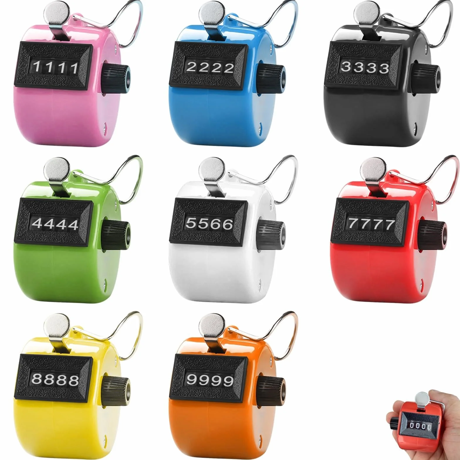 GOMETY 8 manual counters, 4-digit ABS tally counter – mechanical counter for people, coaching, golf, knitting row counter (8 colors)