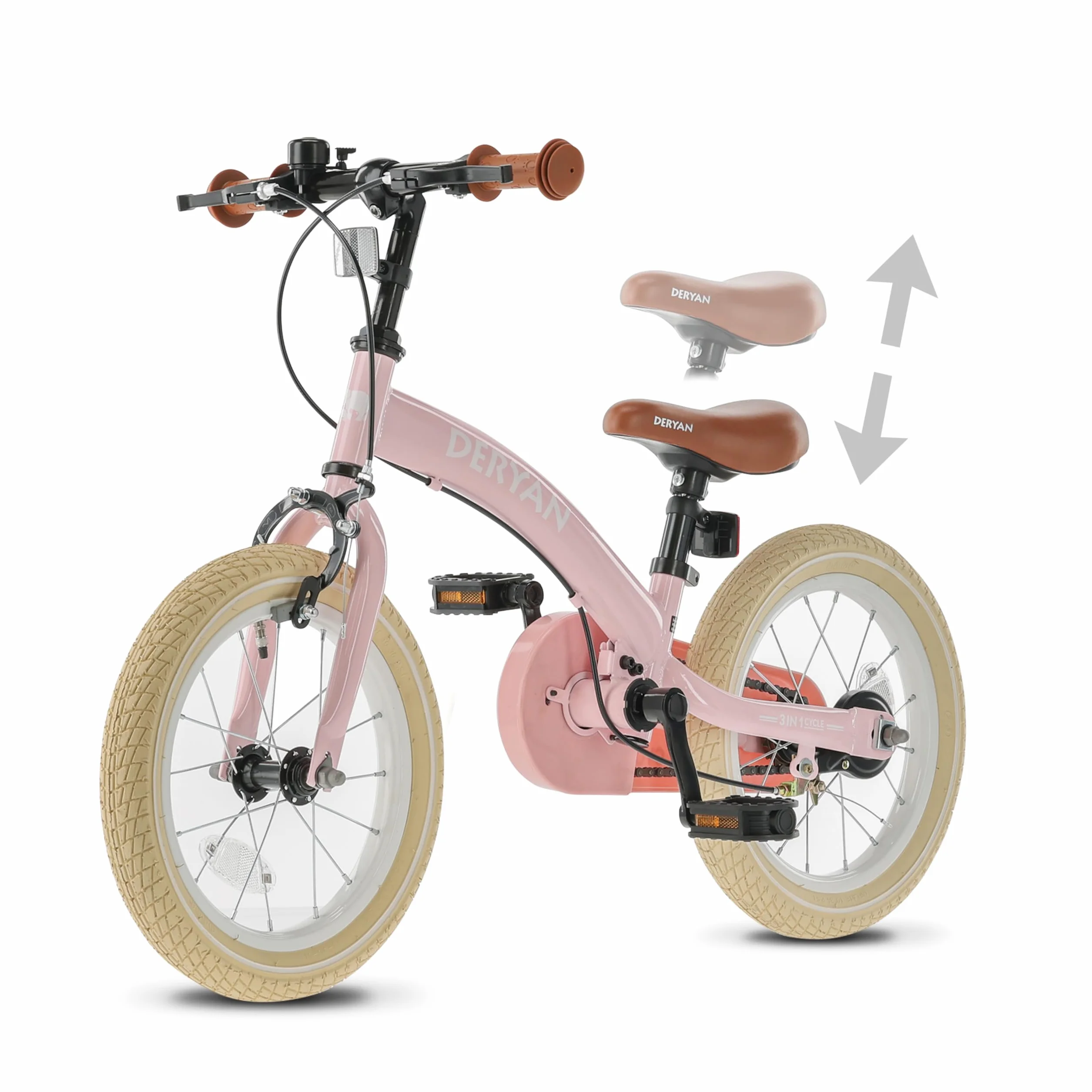 Deryan Bicicletta per Bambini 3 in 1 12 14 16 Pollici con Rotelle e Pneumatici ad Aria