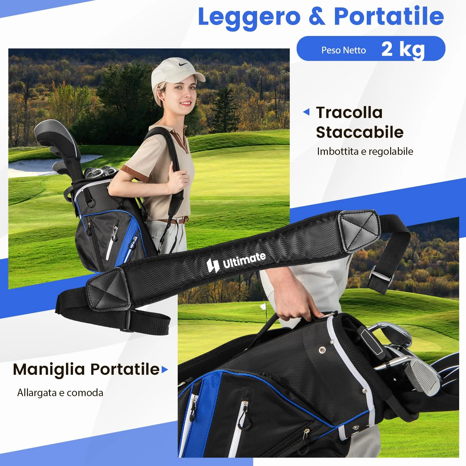 COSTWAY Borsa da Golf con Divisori Superiori a 14 Vie, 9 Tasche, Tasca Termica, Cappuccio Antipioggia