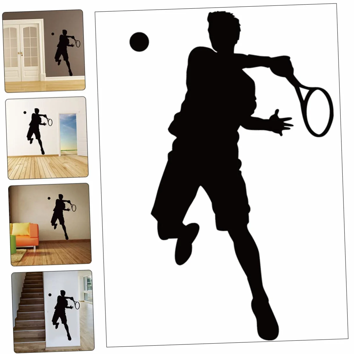 Adesivo Murale Sportivo Autoadesivo in Pvc Nero Giocatore di Tennis per Cameretta Palestra