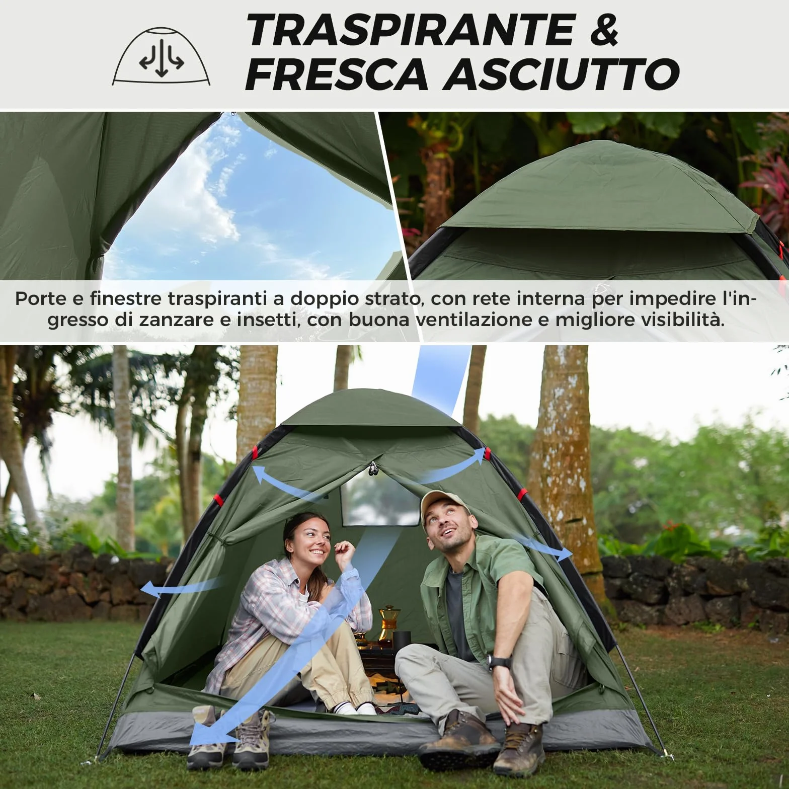 KingCamp Tenda da Campeggio 2-3 Persone Impermeabile 3000mm Ultraleggera 210x180x130 cm