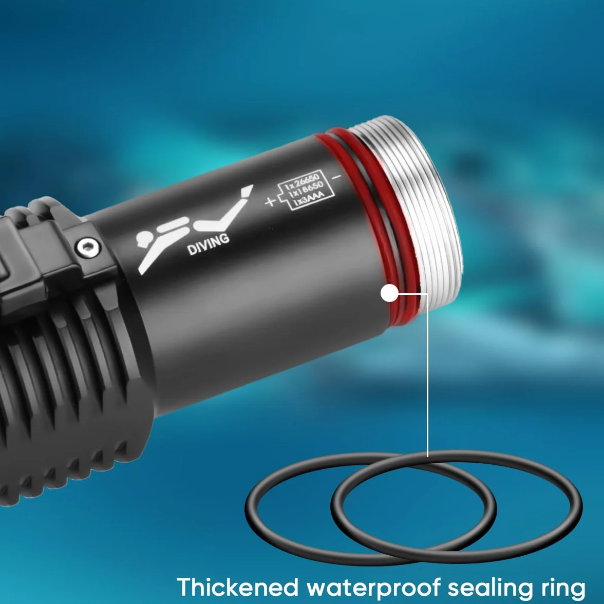 Torcia subacquea 8000 Lumen IPX8 impermeabile ricaricabile 3 modalità
